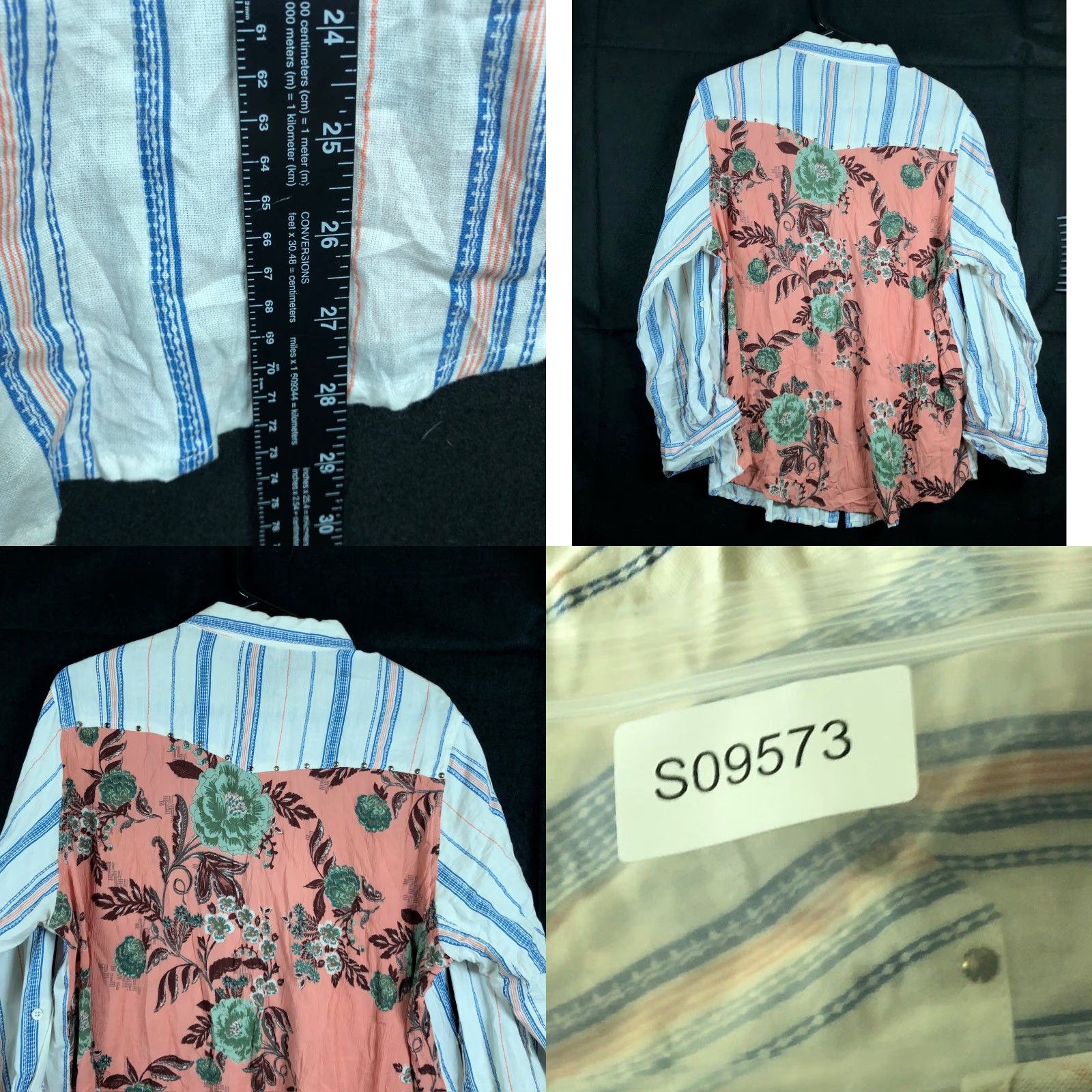 Vintage Lola P Womens Blouse White Multi Striped Floral Button Down Collared XL Size XL / US 12-14 / IT 48-50 - 8 Thumbnail