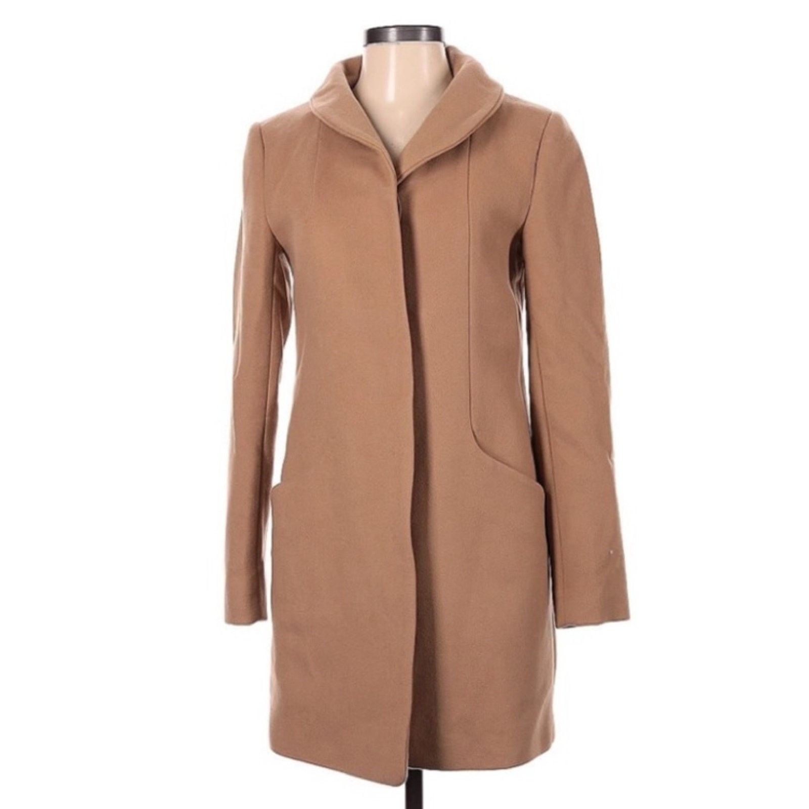 Covington Cocoon Long Tan Pea Coat Tweed Zip-up Jacket Pockets Medium Size M / US 6-8 / IT 42-44 - 1 Thumbnail
