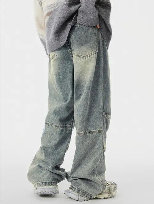 VIBE Trendy patchwork pleated washed distressed cargo jeans Size US 32 / EU 48 - 4 Thumbnail