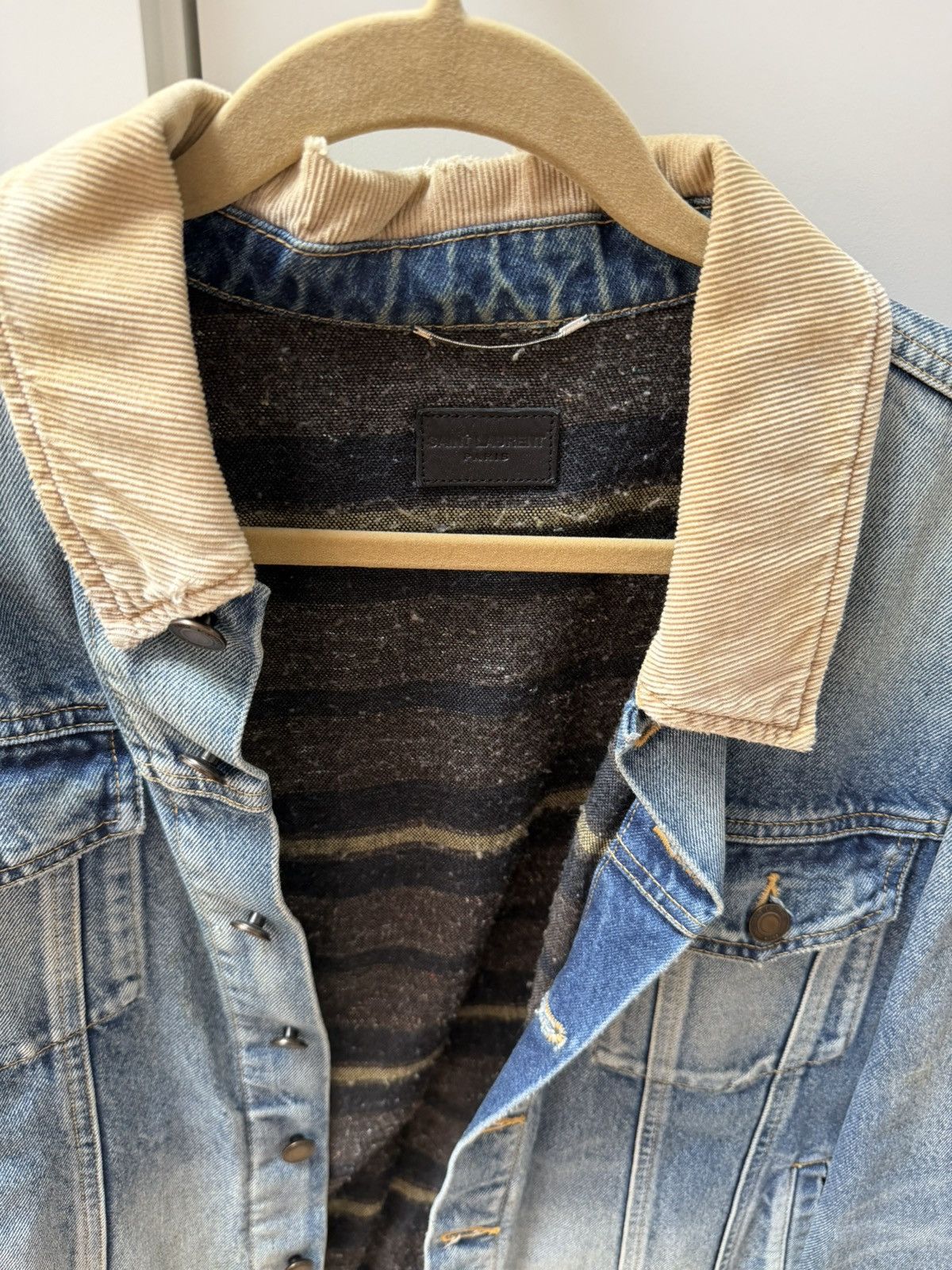 Saint Laurent Paris Saint Laurent Corduroy collar denim jacket Size US XL / EU 56 / 4 - 2 Thumbnail