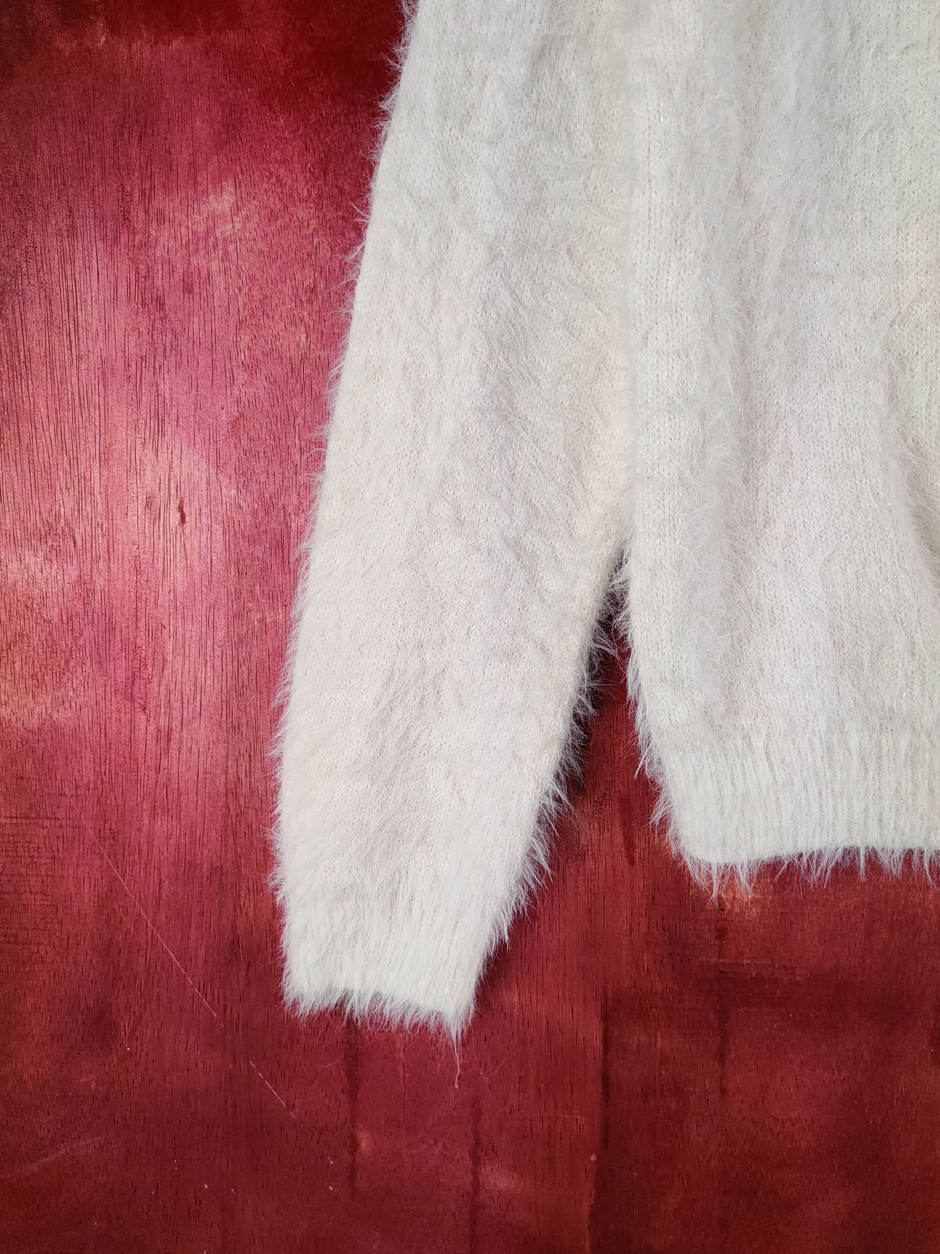 Homespun Knitwear Ingni Beige Shag Shaggy Fur Mohair Knitwear Cardigan#S2110 Size S / US 4 / IT 40 - 4 Thumbnail
