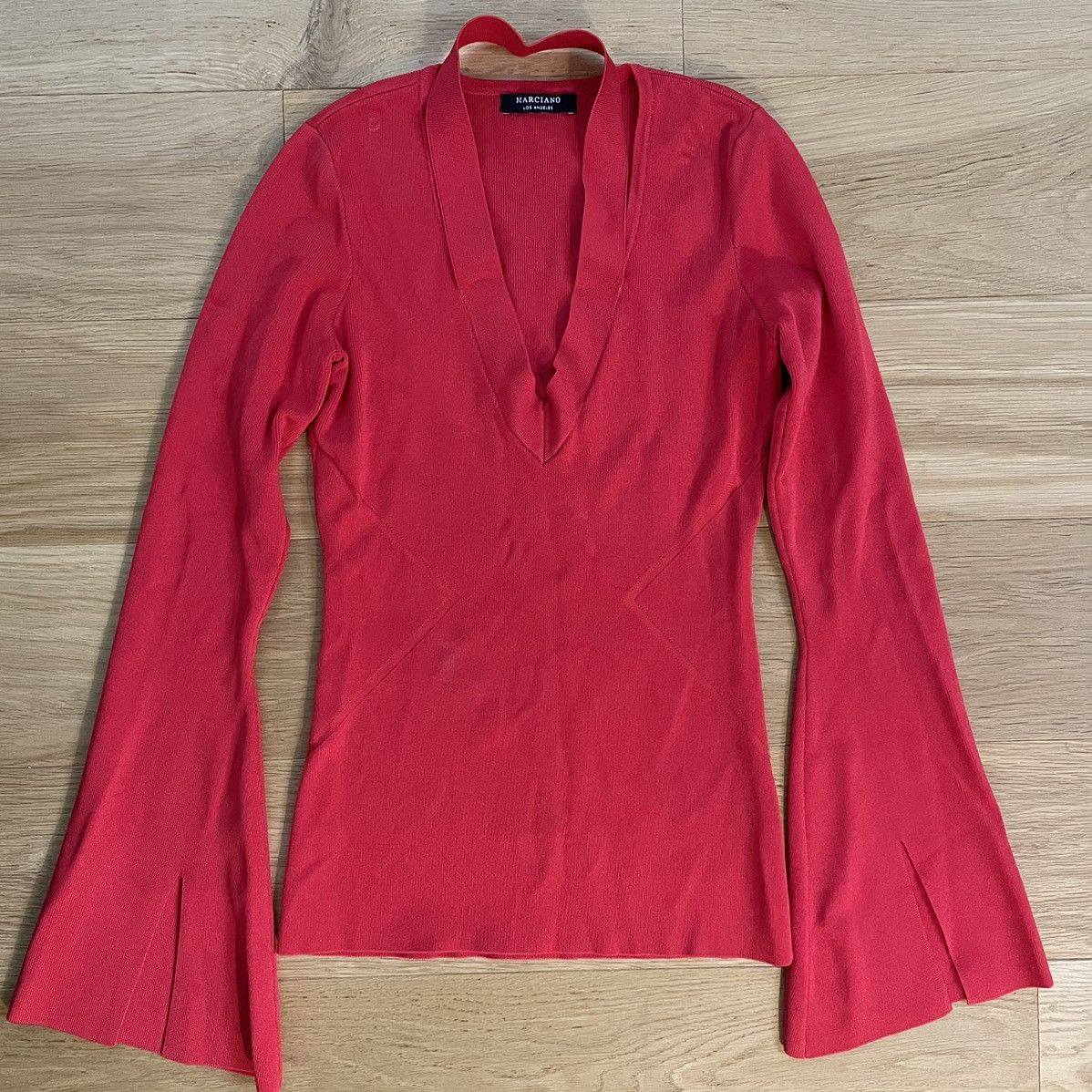 Georges Marciano × Guess Marciano Red V Neck Sweater Size XS / US 0-2 / IT 36-38 - 2 Thumbnail