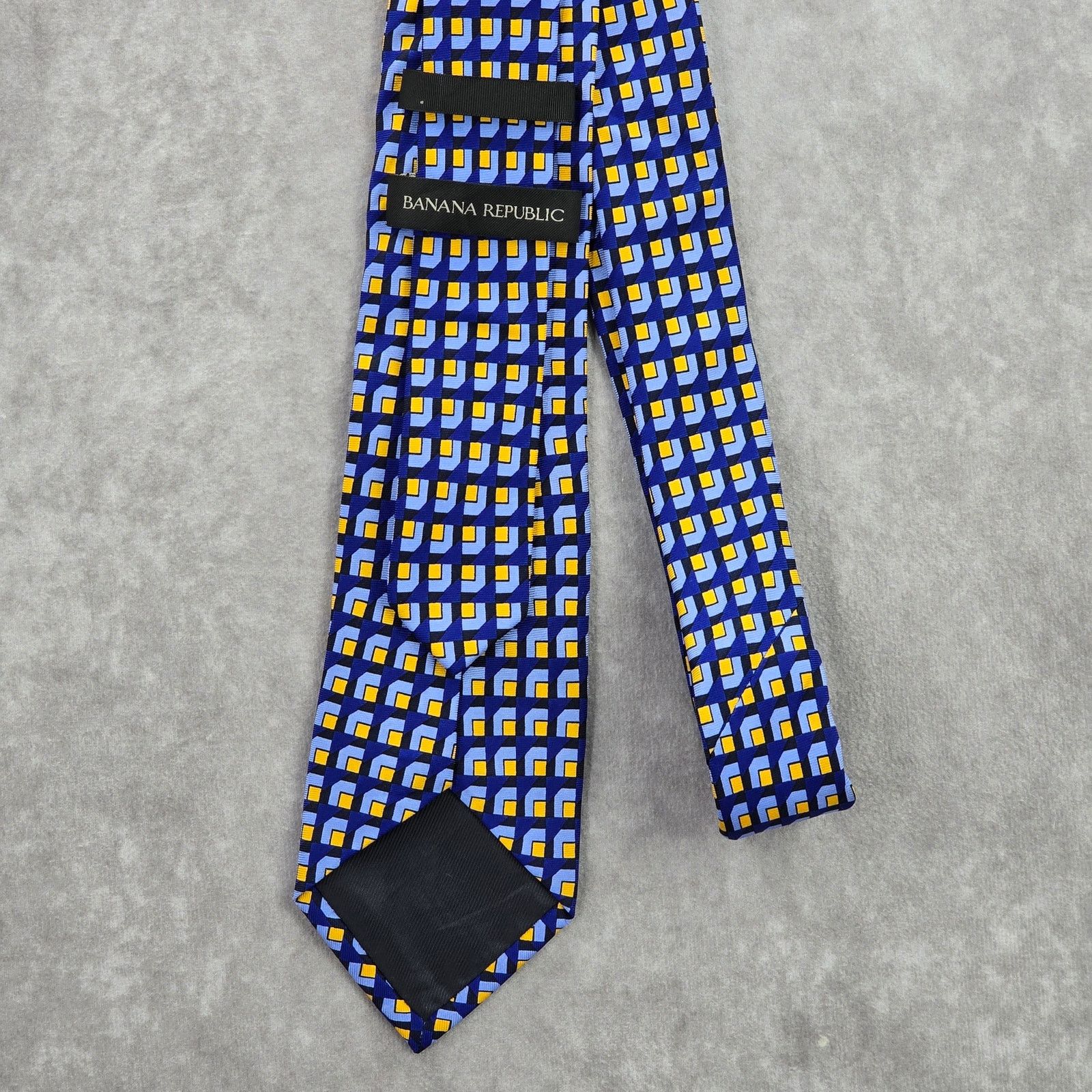 Banana Republic Banana Republic Blue Yellow Square Silk Men's Neck Tie Size 30 - 3 Thumbnail