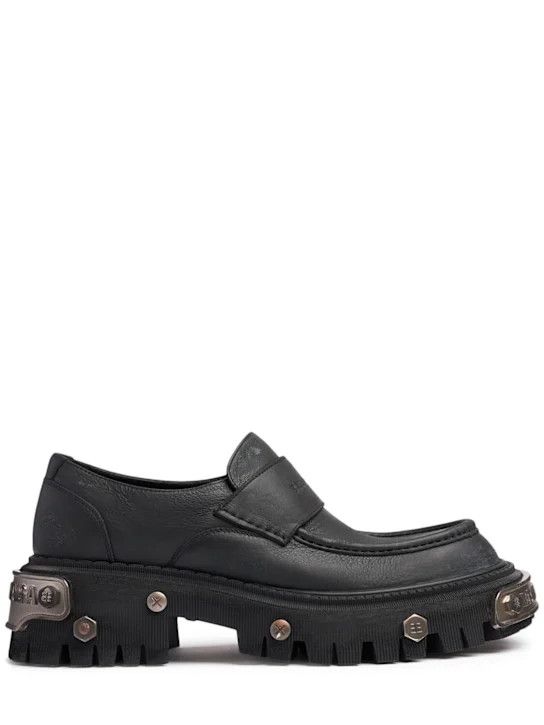 o1lsvrm0425 Tractor Leather Loafers in Black