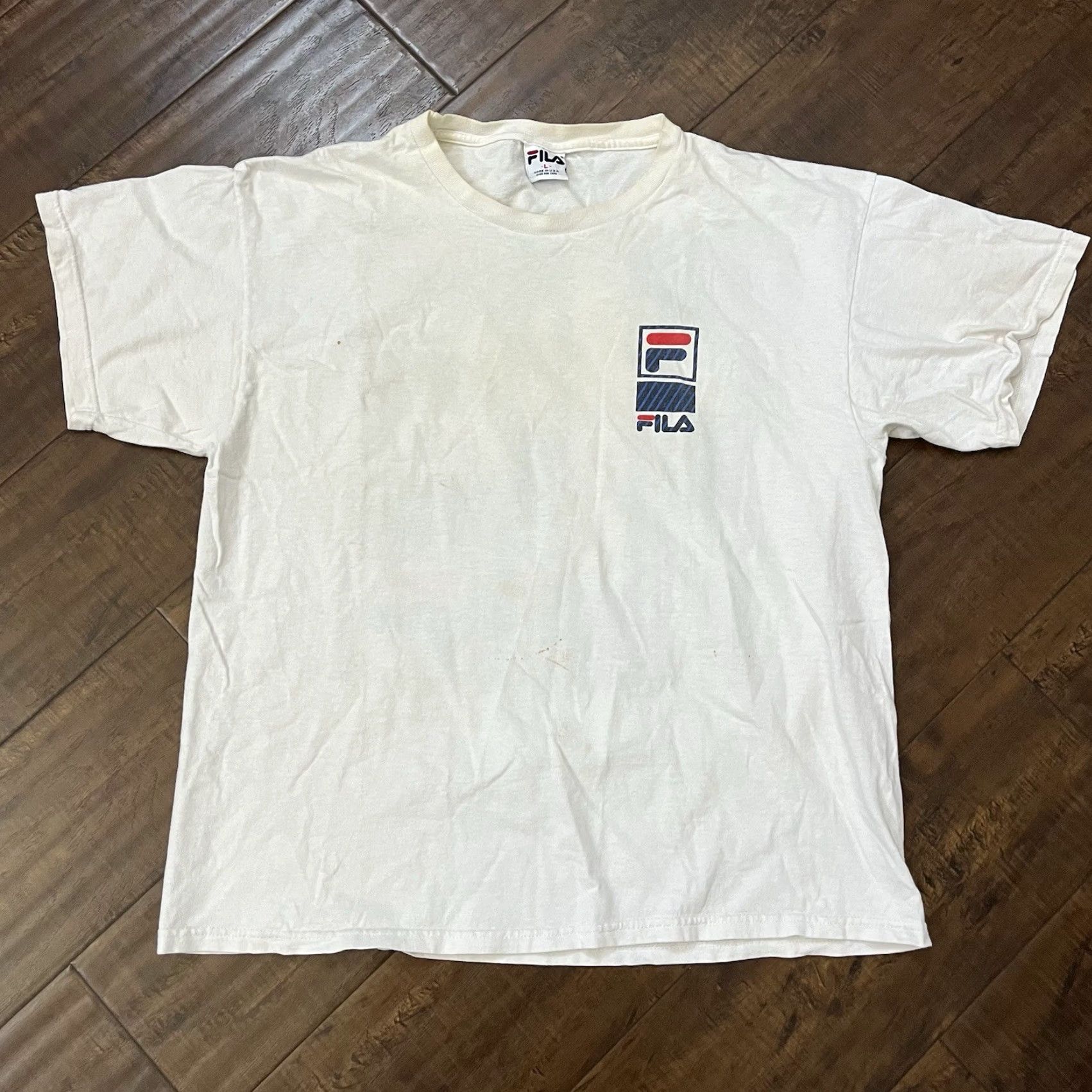 Fila VINTAGE FILA T Shirt Men's Large White 90s Tennis Cotton Double Sided Made in USA Size US L / EU 52-54 / 3 - 3 Thumbnail