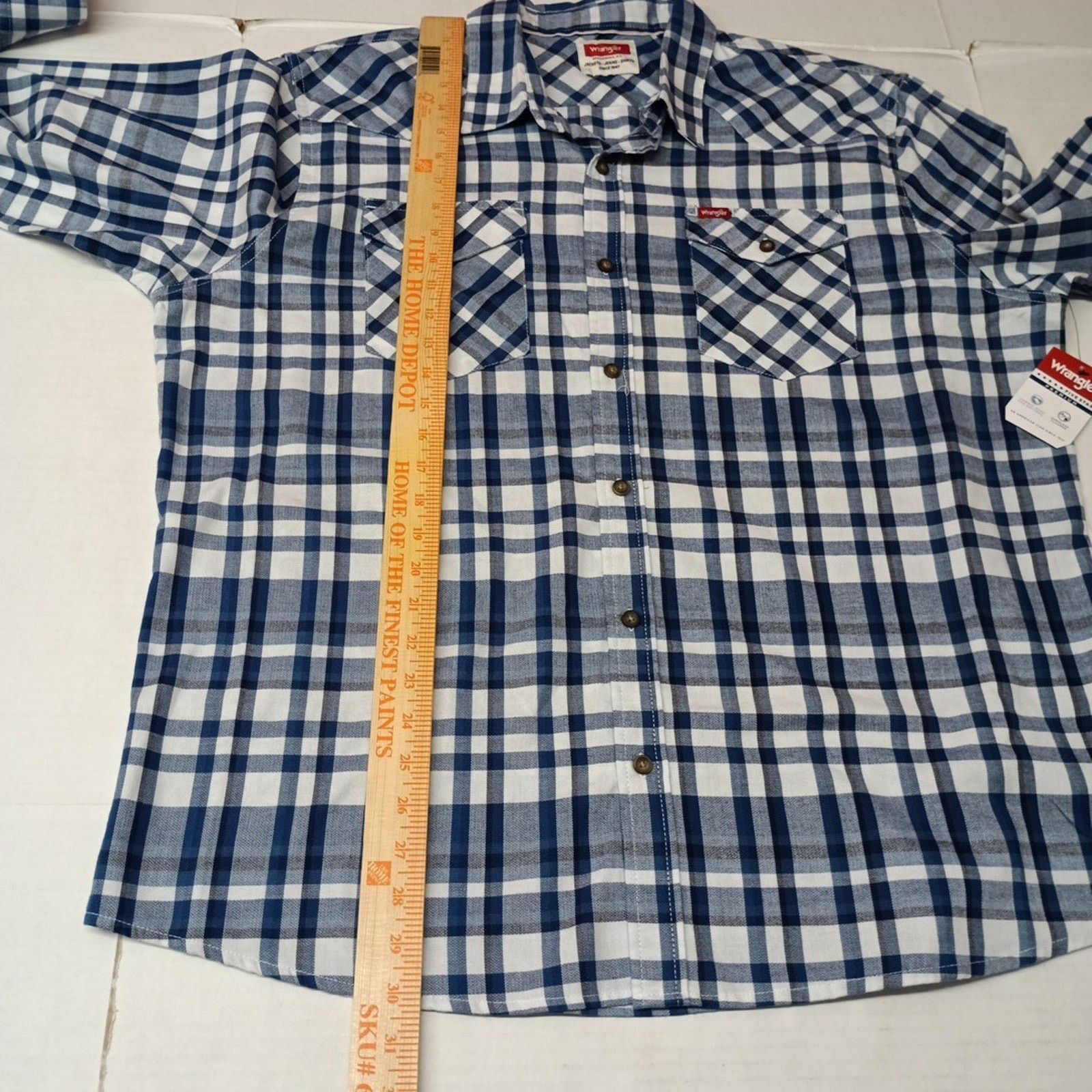 Wrangler Wrangler Slim Fit Woven Twill Button Shirt Men XL Blue Plaid Size US XL / EU 56 / 4 - 7 Thumbnail