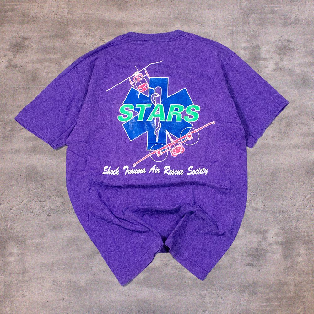 Vintage Vintage 1990s Stars Flight For Life Single Stitch Purple Tee Size US M / EU 48-50 / 2 - 1 Thumbnail