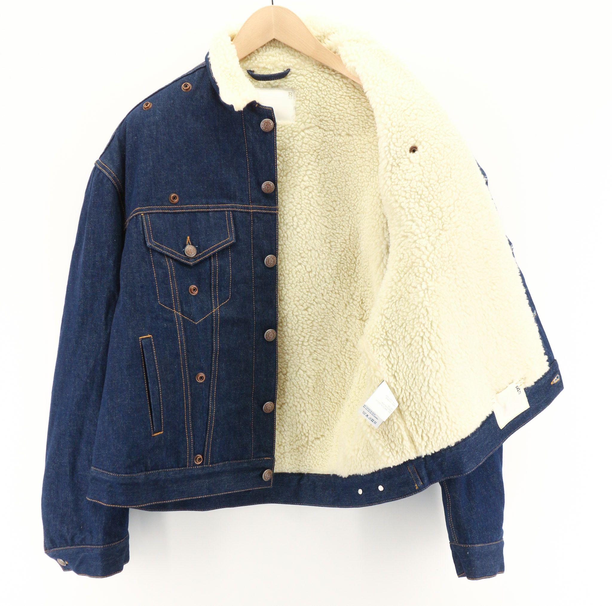 R13 BIB TRUCKER SHERPA LINING M Blue Denim Jacket 80037 Size US M / EU 48-50 / 2 - 2 Thumbnail