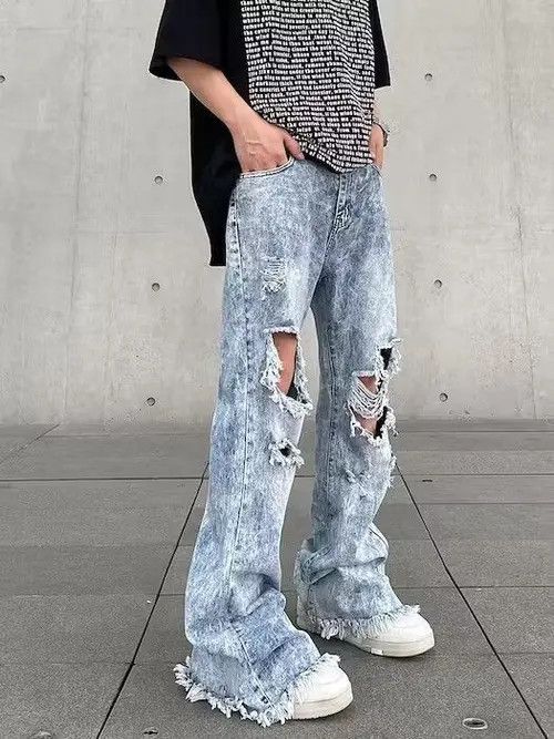 Japanese Brand × Jean Opium Blue Distressed Jeans, Utility Jeans, Flared Jeans Size US 30 / EU 46 - 1 Thumbnail
