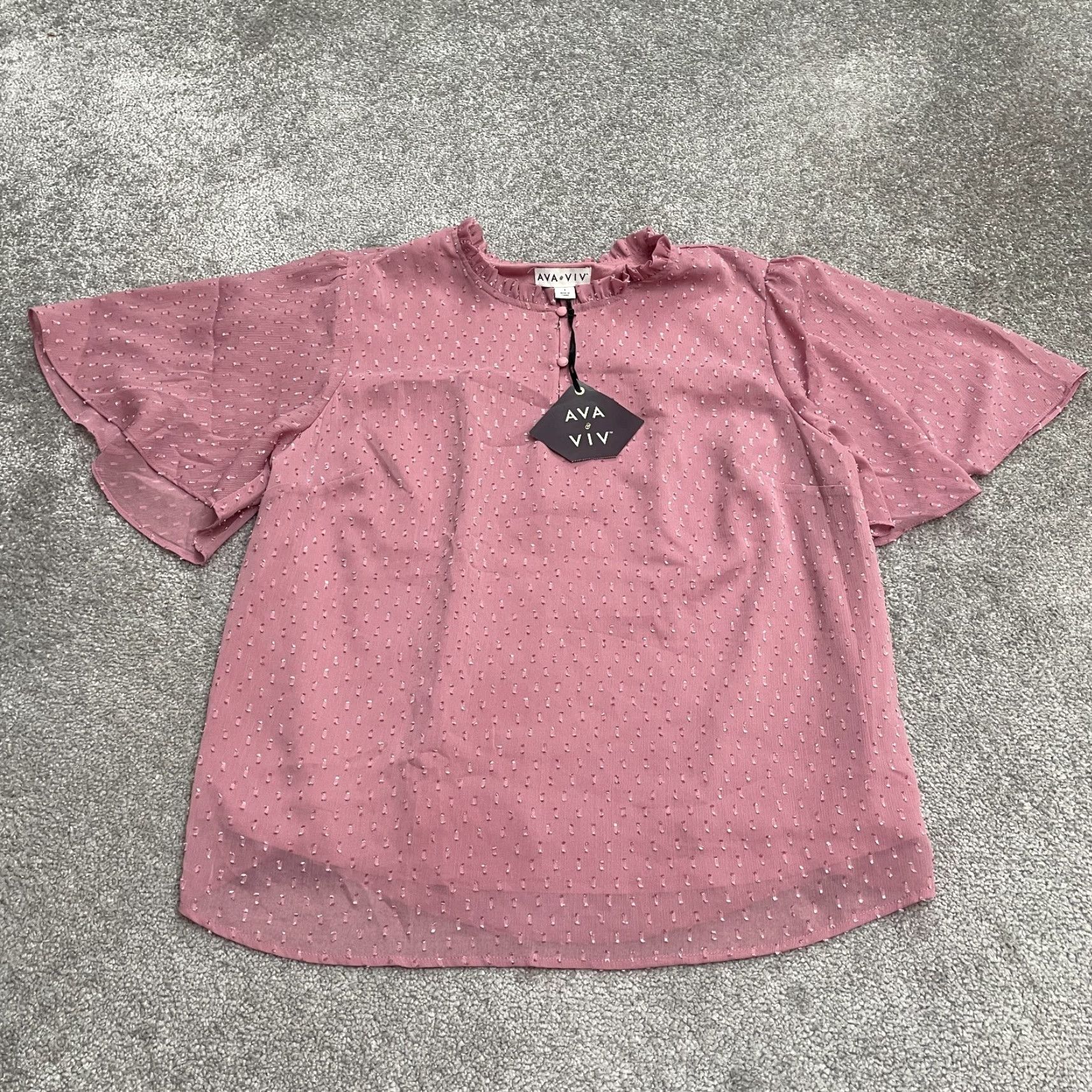 Vintage Ava & Viv Blouse Women Pink Swiss Dot Chiffon Crew Neck Bell Sleeve NWT Casual 1X Plus Size XL / US 12-14 / IT 48-50 - 2 Thumbnail