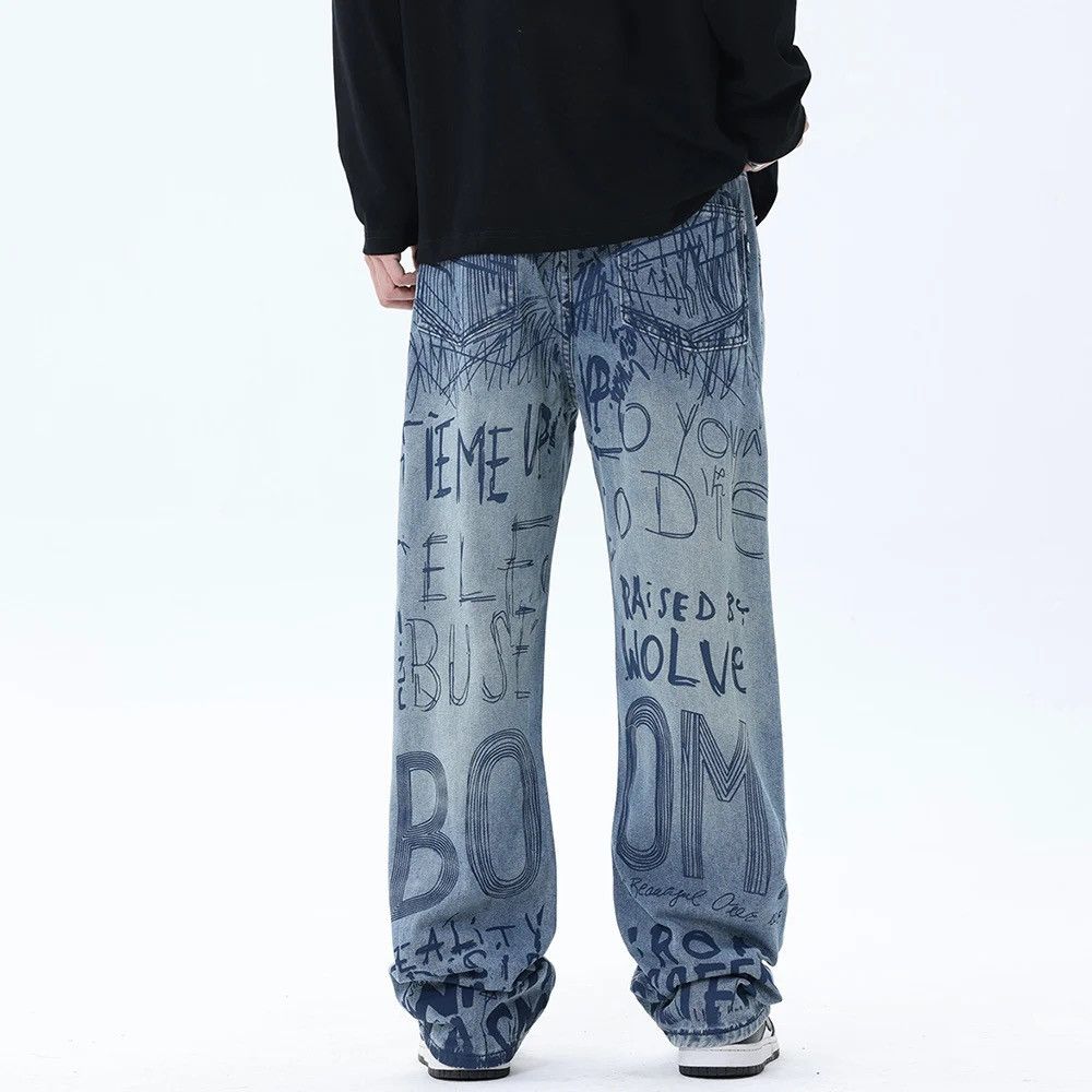 Japanese Brand × Vintage Buggy jeans for men and women with graffiti print y2k Size US 34 / EU 50 - 6 Thumbnail