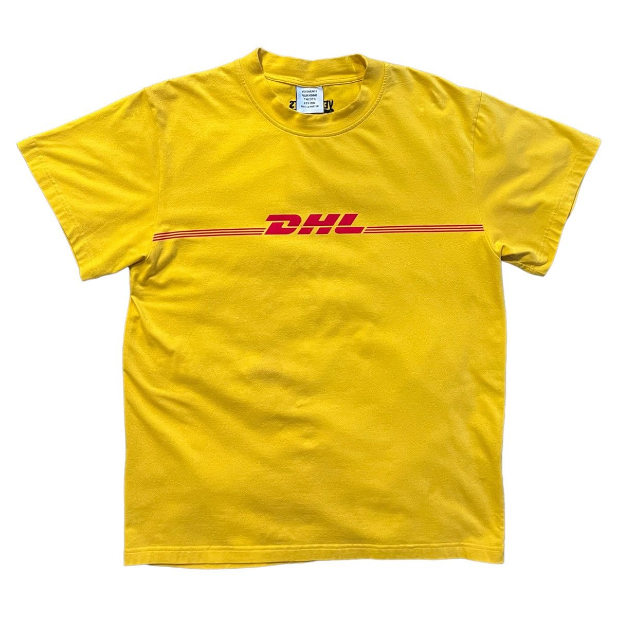 image of Ss 2016 Vetements Pour Homme Dhl Yellow Tee, Men's (Size XL)