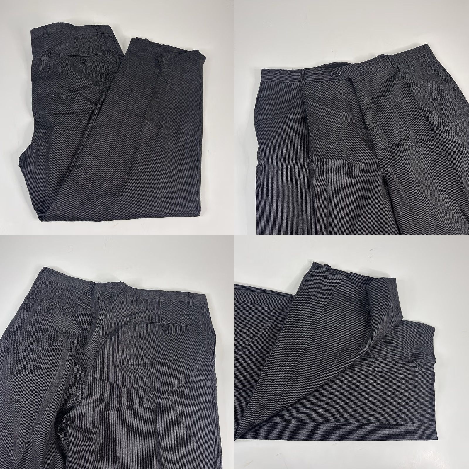 Hart Schaffner Marx Hart Schaffner Marx 46L Travelor Suit 2 Piece Black Striped Pleated Two Button Wool Wool Jacket Pants Men Regular Formal Business Wedding 46 Mens Size 38R - 8 Thumbnail
