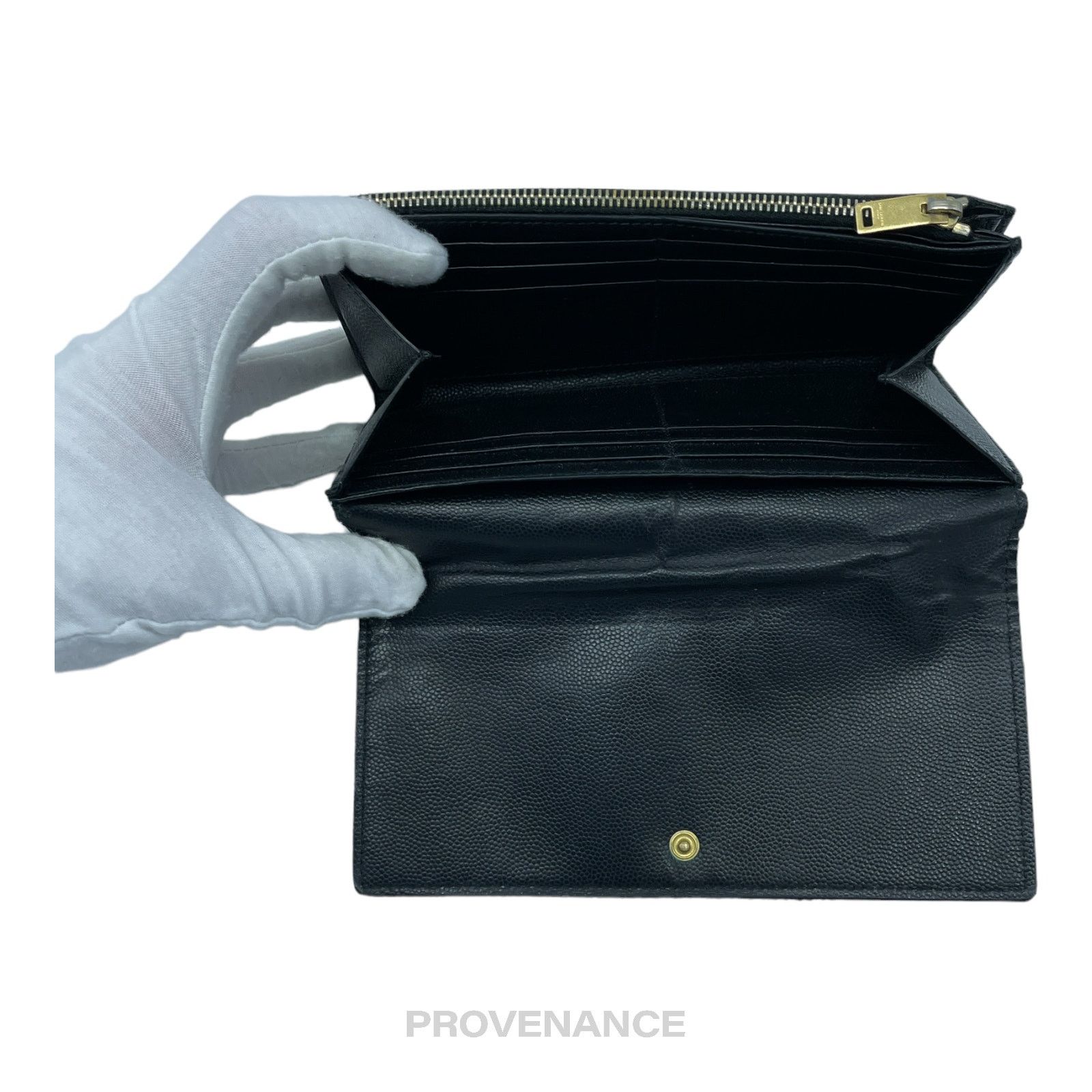 Saint Laurent Paris 🔴 Saint Laurent Paris SLP Long Pebbled Wallet - Black Size ONE SIZE - 7 Thumbnail