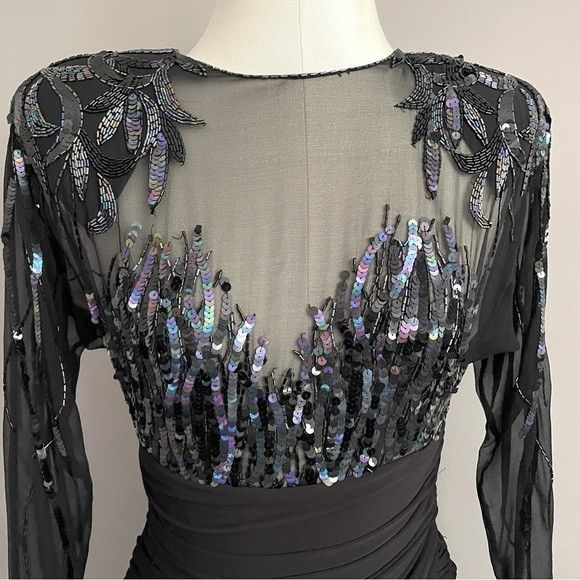 Casadei Vintage 80s Casadei Sequin Sheer Formal Midi Dress 🇺🇸 Size XS / US 0-2 / IT 36-38 - 4 Thumbnail