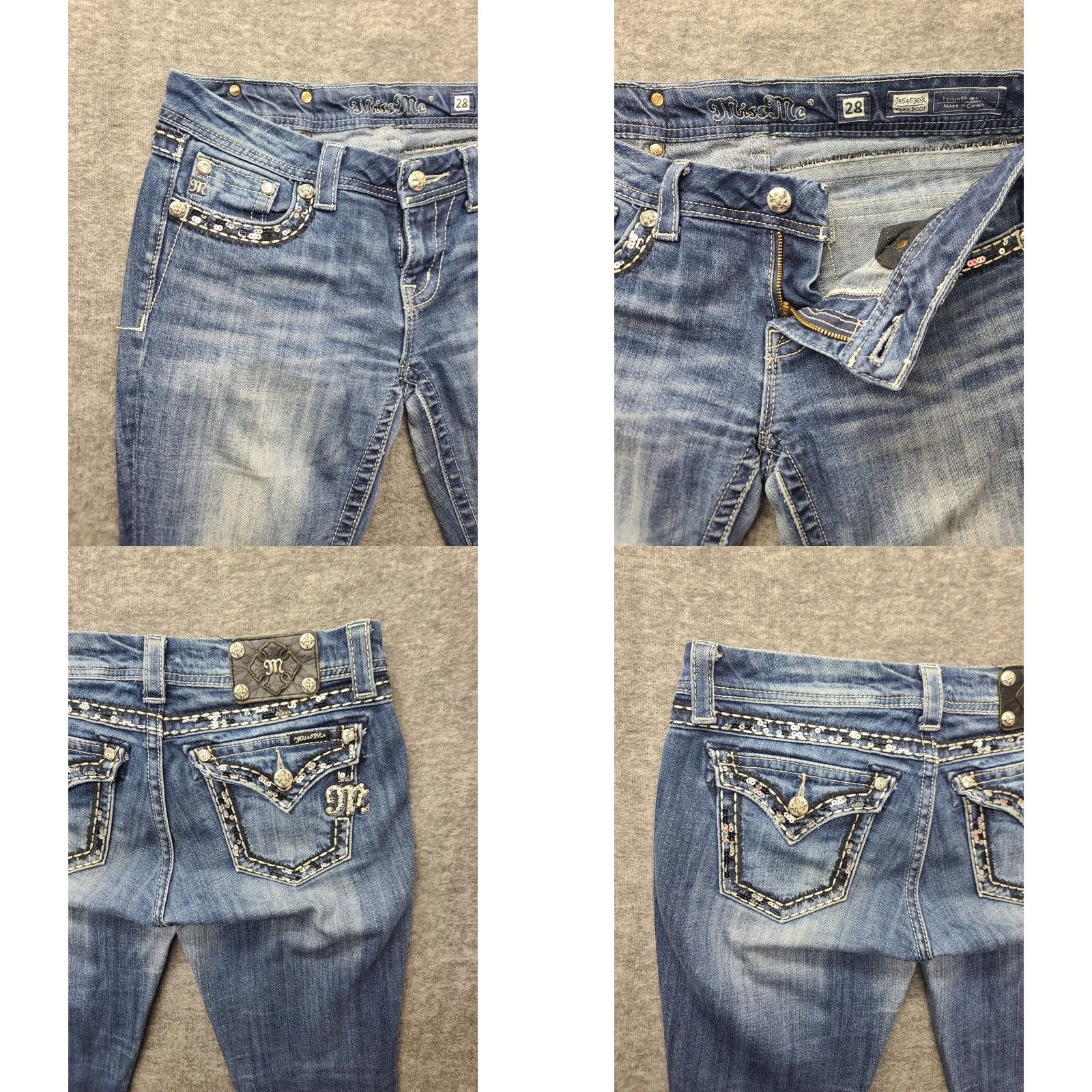 Miss Me Miss Me Jeans Womens 28x29 Regular Fit Bootcut Mid Rise Distressed Stretch Blue 28x29 Denim 5-Pocket Miss Me Western Y2K Womens Jeans Size 28" / US 6 / IT 42 - 8 Thumbnail