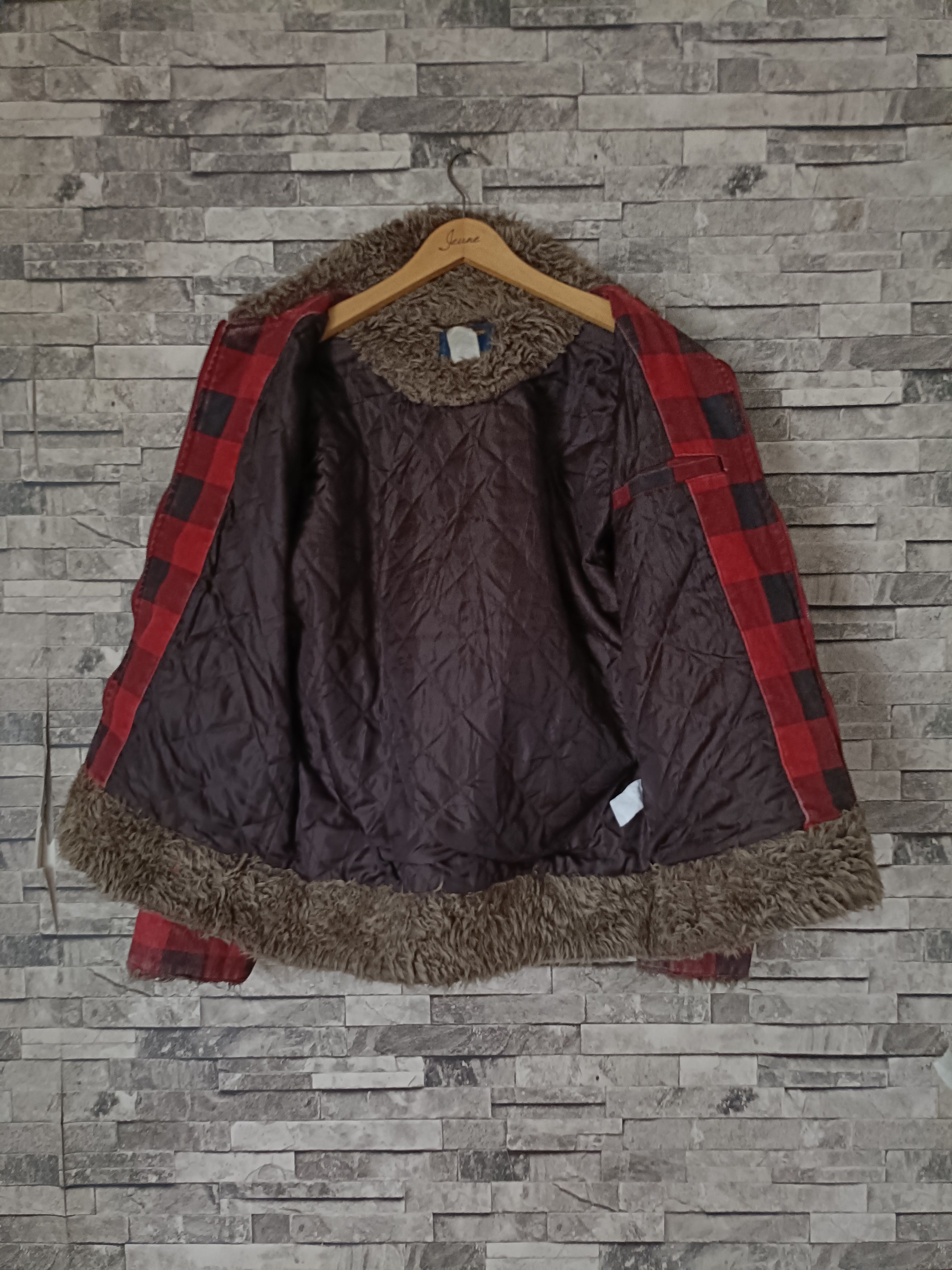 Vintage Vintage Woolrich buffalo plaid fur canvas biker jacket Size US XL / EU 56 / 4 - 5 Thumbnail