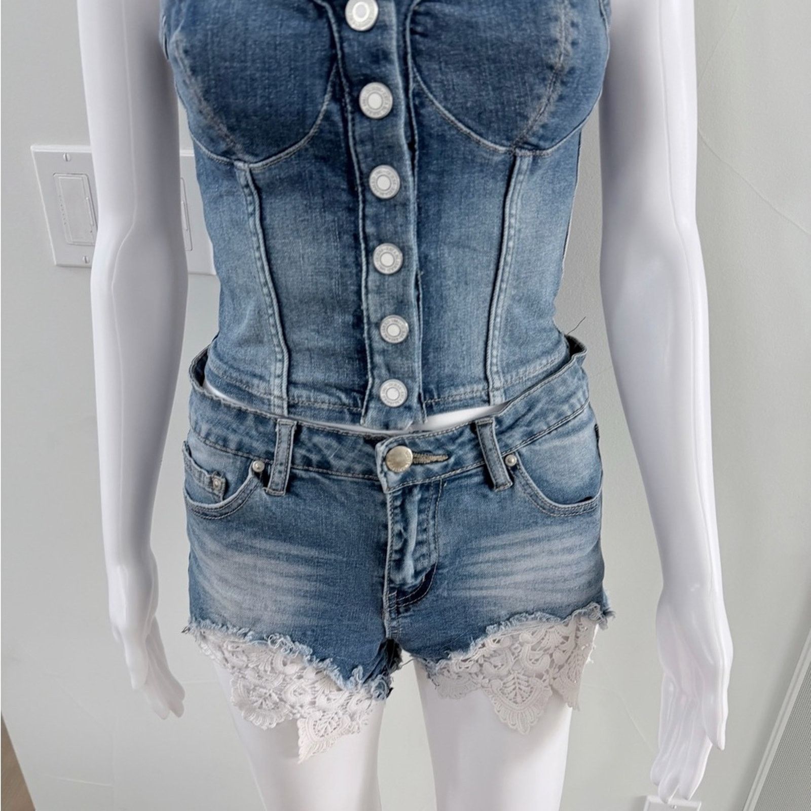 Other Guess Y2K Vintage Denim Bustier and Shorts Set size S Size 26" / US 2 / IT 38 - 6 Thumbnail