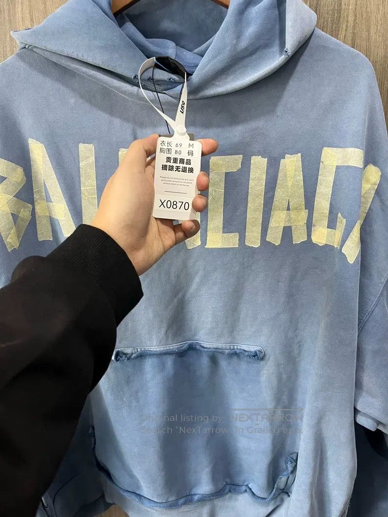 Balenciaga Balenciaga Haze Blue Tape Letter Hoodie Size US M / EU 48-50 / 2 - 7 Thumbnail
