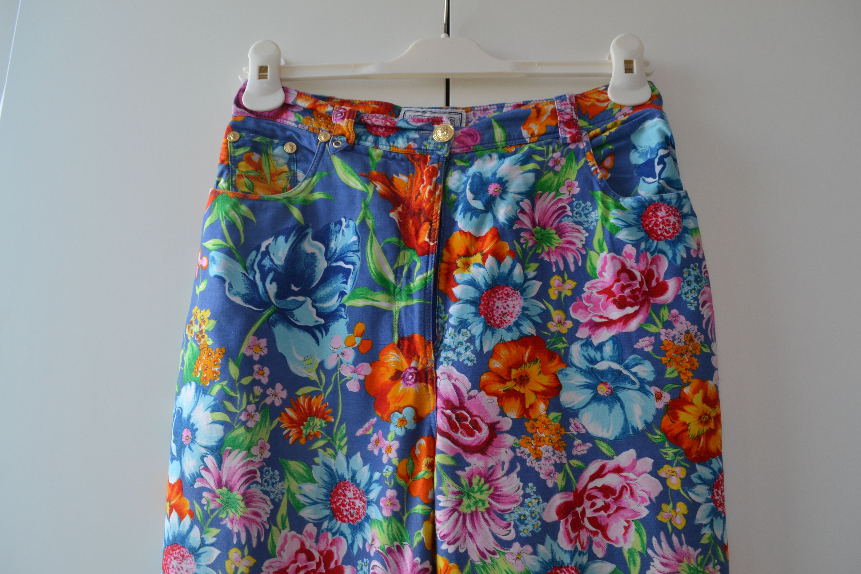 Versus Versace VERSUS Pants Trousers Blue Flower Floral Print 90s Cotton Size 30" / US 8 / IT 44 - 8 Thumbnail