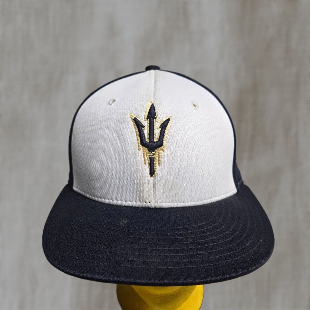 New Era VINTAGE New Era Christiansburg Blue Demons Baseball Cap Hat Unisex Adults Small Medium Blue Knit Logo 90s Virginia VA Size ONE SIZE - 1 Thumbnail