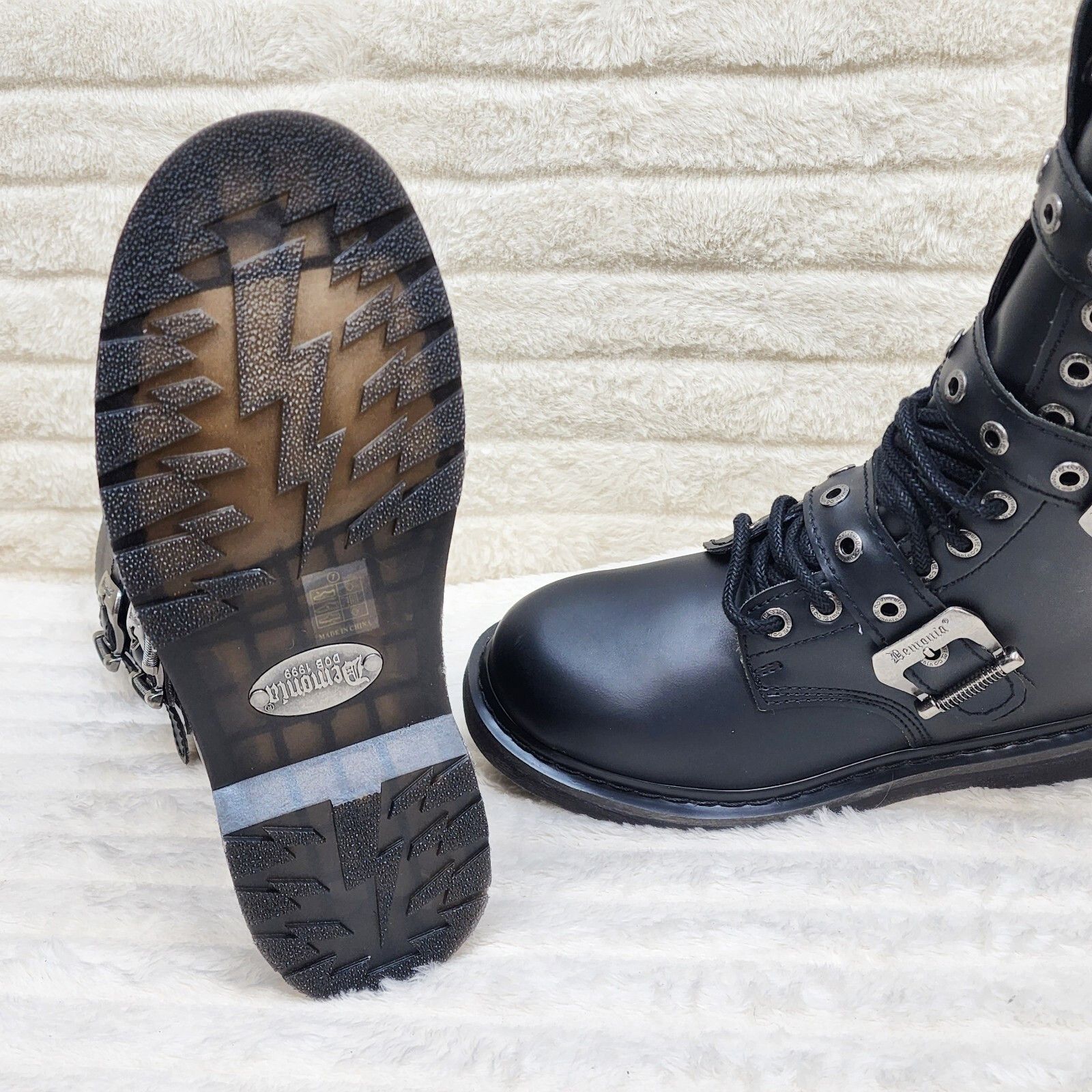 Demonia Cult DEMONIA Bolt 330 Goth Combat Biker Ankle Boots Black Matte M Size US 7 / EU 40 - 7 Thumbnail