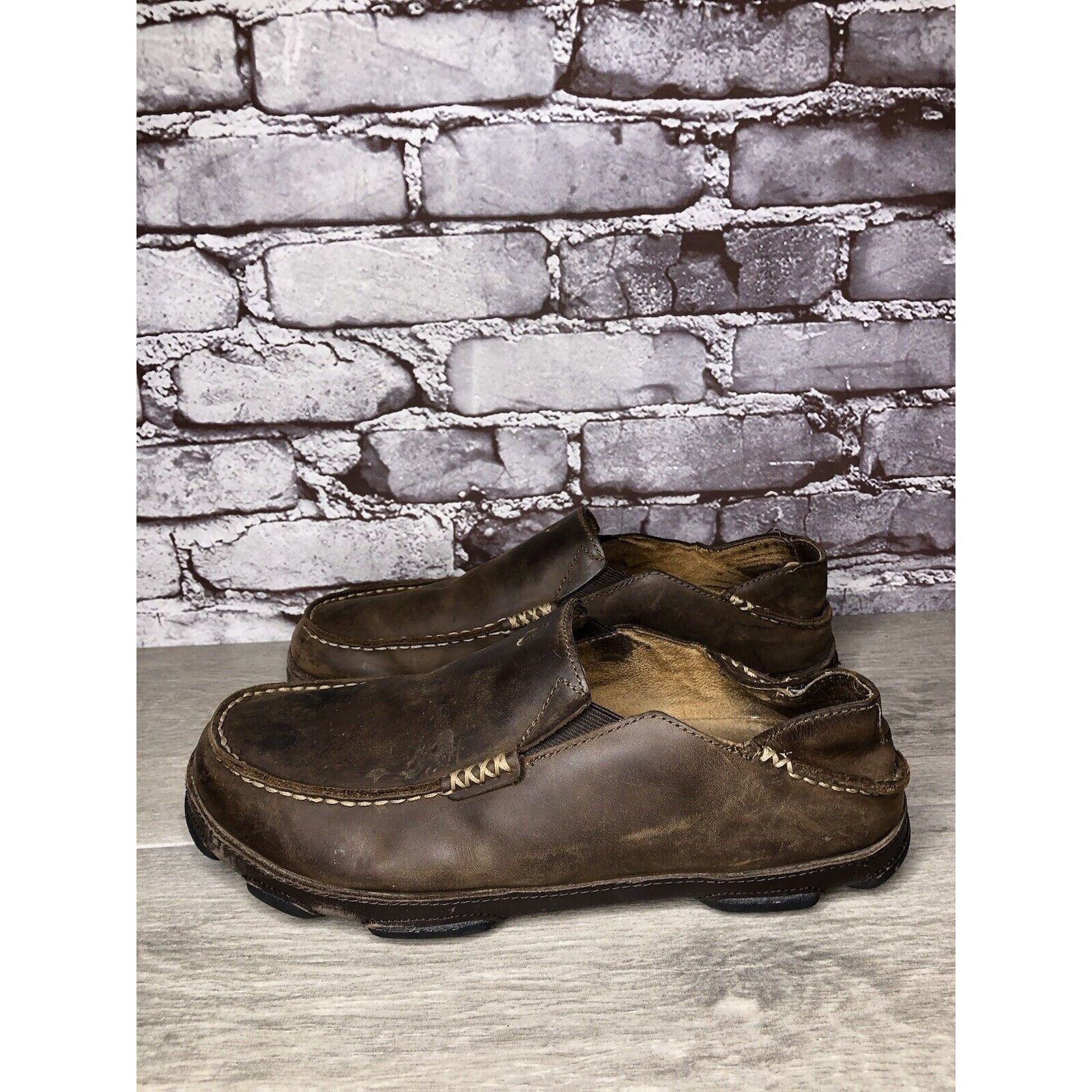 Olukai OluKai Moloa Brown Leather Casual Drop Heel Loafers Shoes Me Size US 10 / EU 43 - 17 Thumbnail