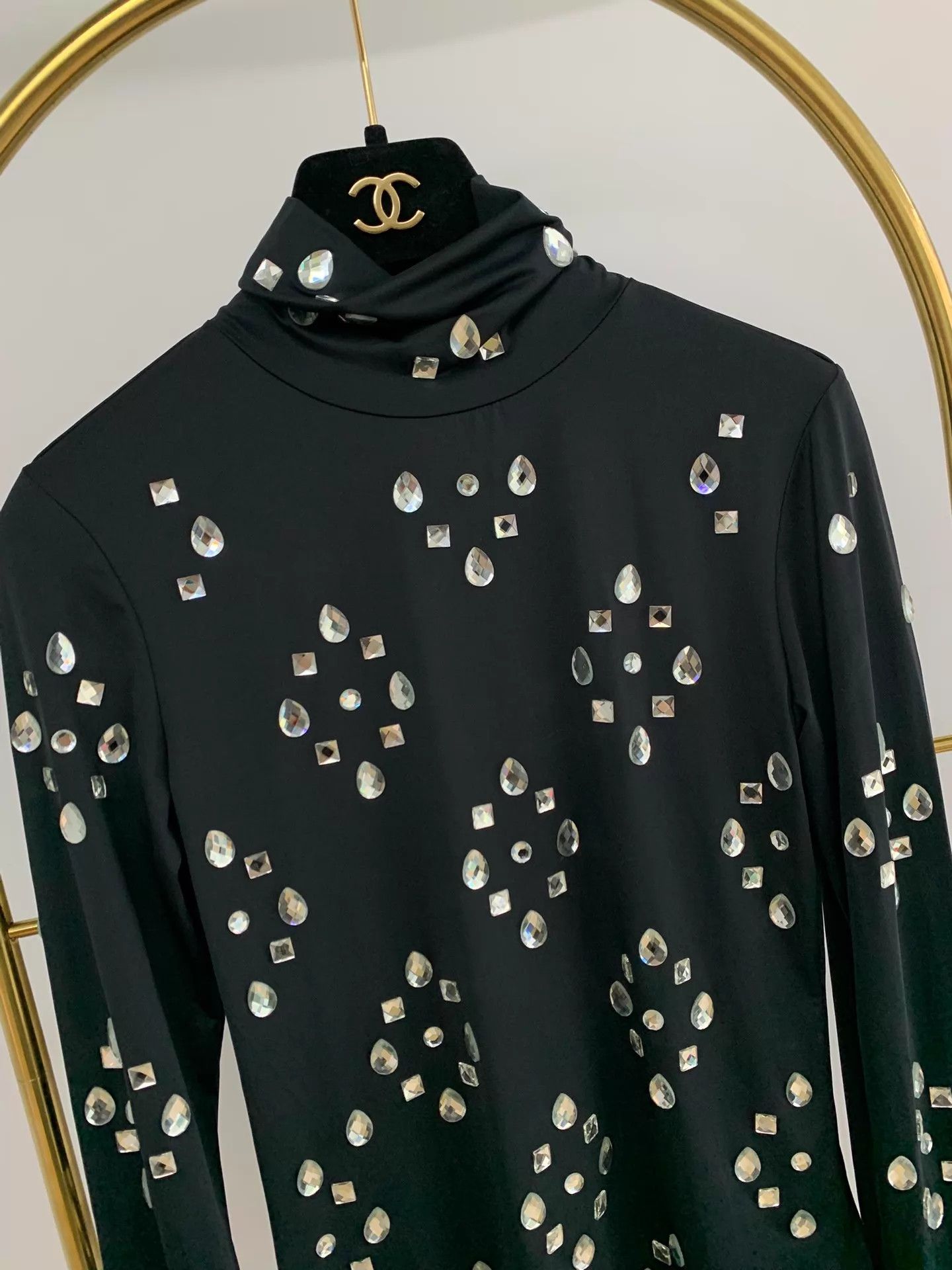 Dries Van Noten Dries Van Noten Black Rhinestone Stretchy Tee 68cm Bust New Size XS / US 0-2 / IT 36-38 - 2 Thumbnail