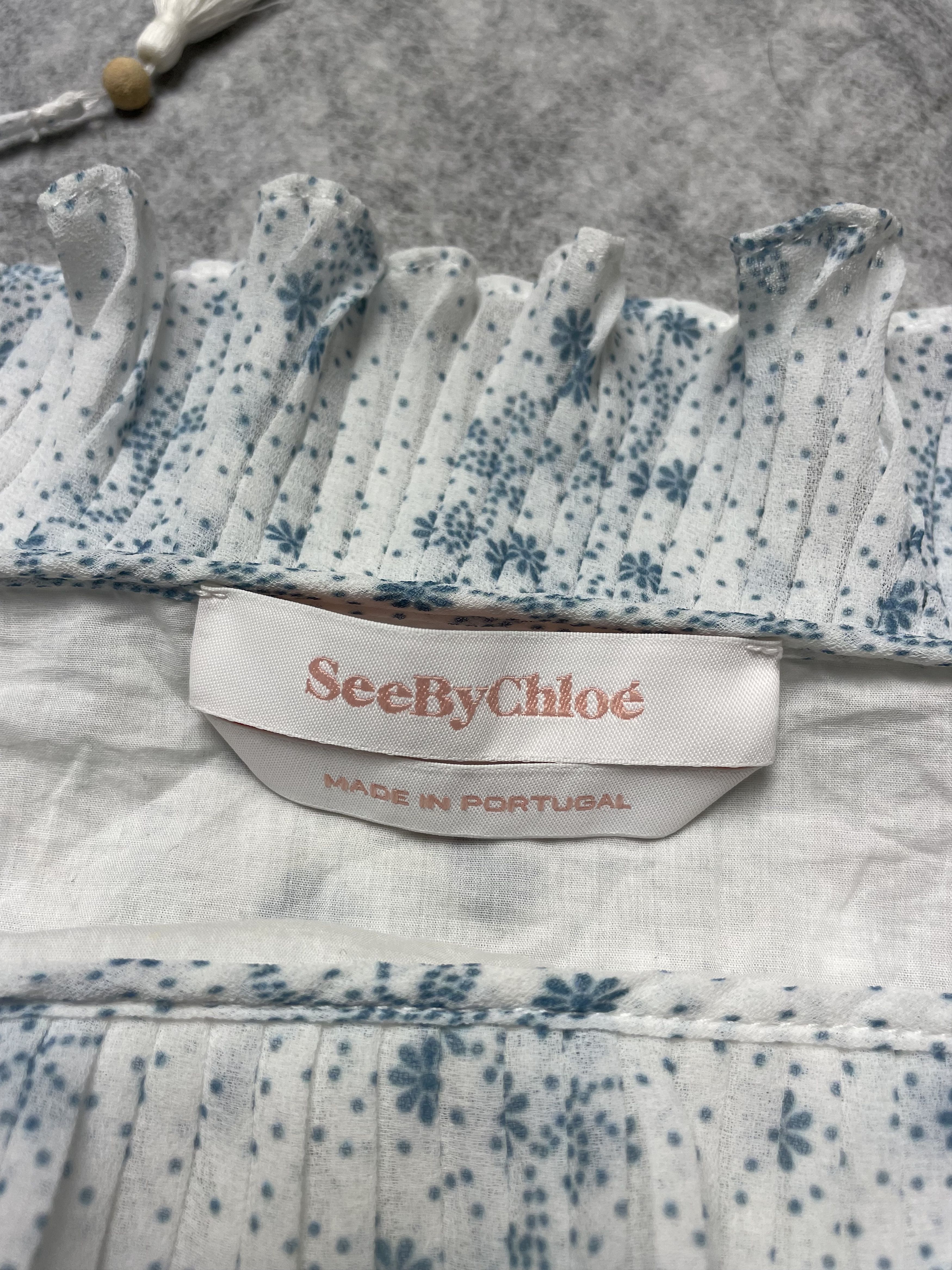 See by Chloe See by Chloé White Blue Floral Mini Dress EU 36 Size S / US 4 / IT 40 - 8 Thumbnail