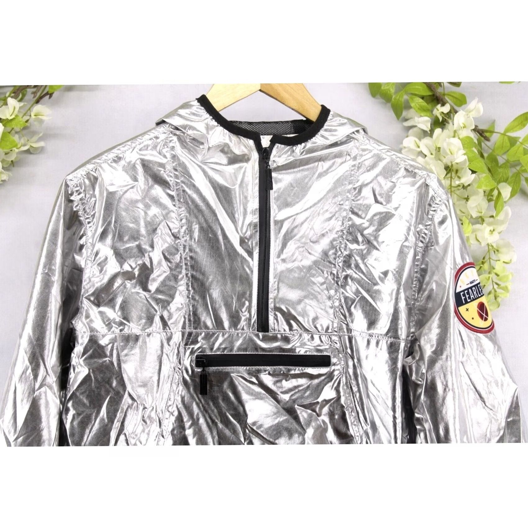 Vintage BKYS Glitz Foil Windbreaker Jacket Silver Metallic Sz S NWT Women Windbreaker Zip Hoodie Size S / US 4 / IT 40 - 3 Thumbnail
