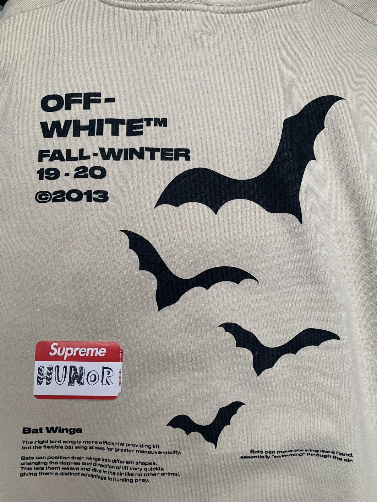 Off-White × Virgil Abloh Off White Bats Diagonal Hoodie - Beige Size US XL / EU 56 / 4 - 5 Thumbnail