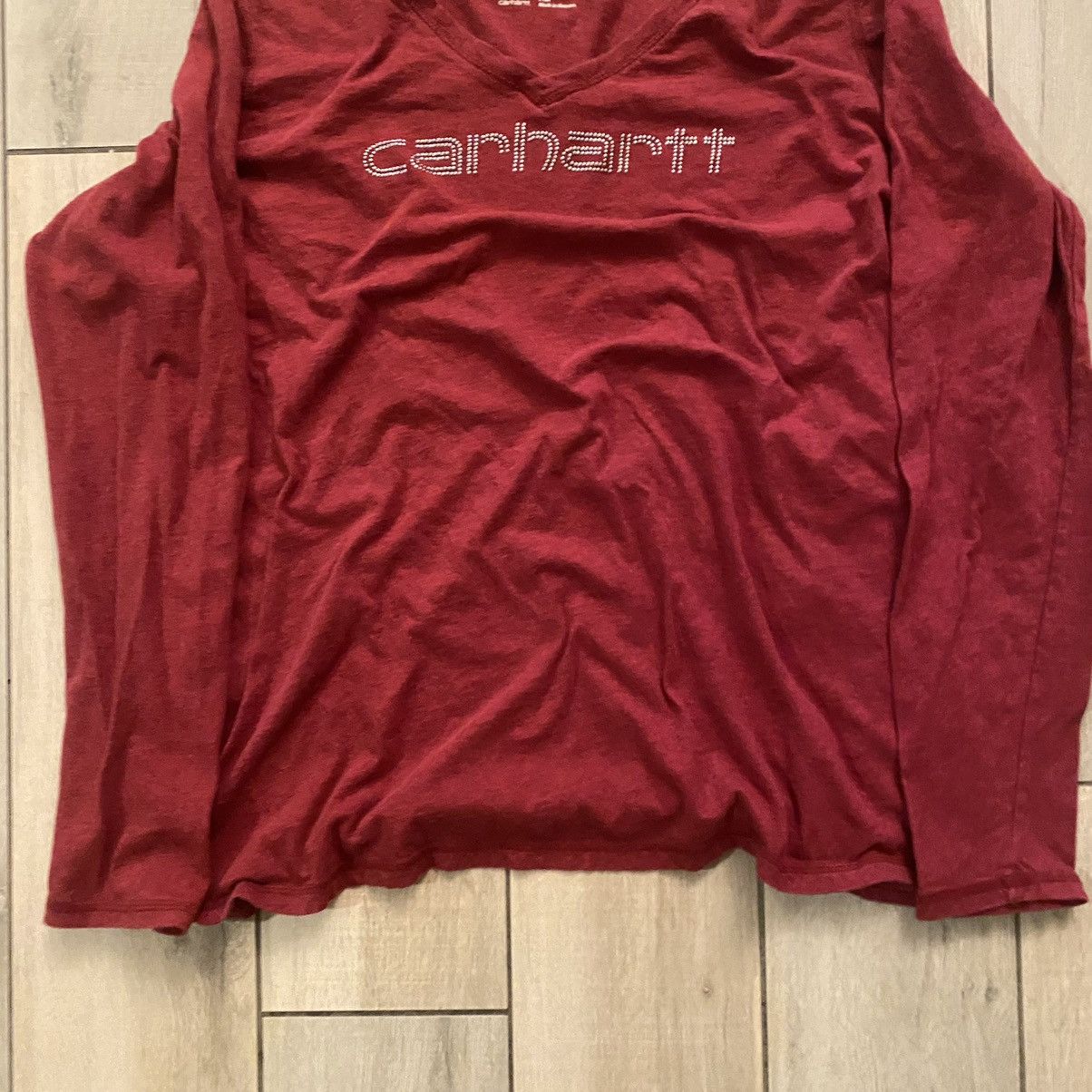 Affliction × Carhartt × JNCO Vintage Y2K Red Carhartt Rhinestone Graphic Long Sleeve L Size L / US 10 / IT 46 - 8 Thumbnail