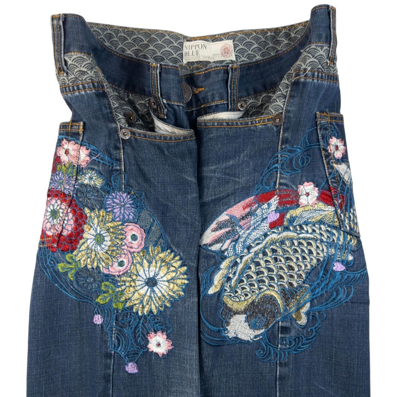 Other Vintage Nippon Blue Floral Fish Denim Jeans Size W36 Size US 36 / EU 52 - 5 Thumbnail