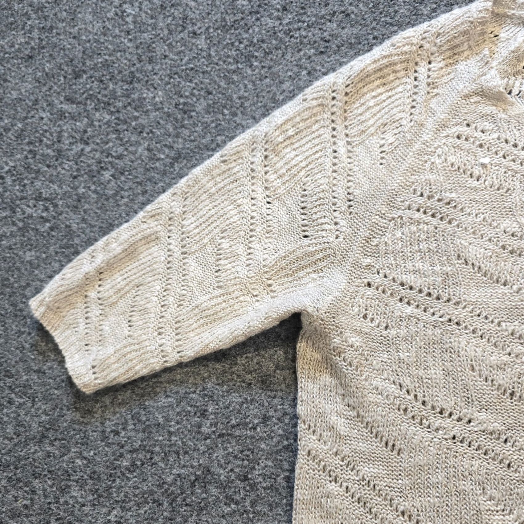 Eileen Fisher Eileen Fisher Top Womens Size Small Petite Beige Linen Blend Crochet Knit Casual Shirt V-Neck Pullover Short Sleeve Womens Across Petite Size S / US 4 / IT 40 - 3 Thumbnail
