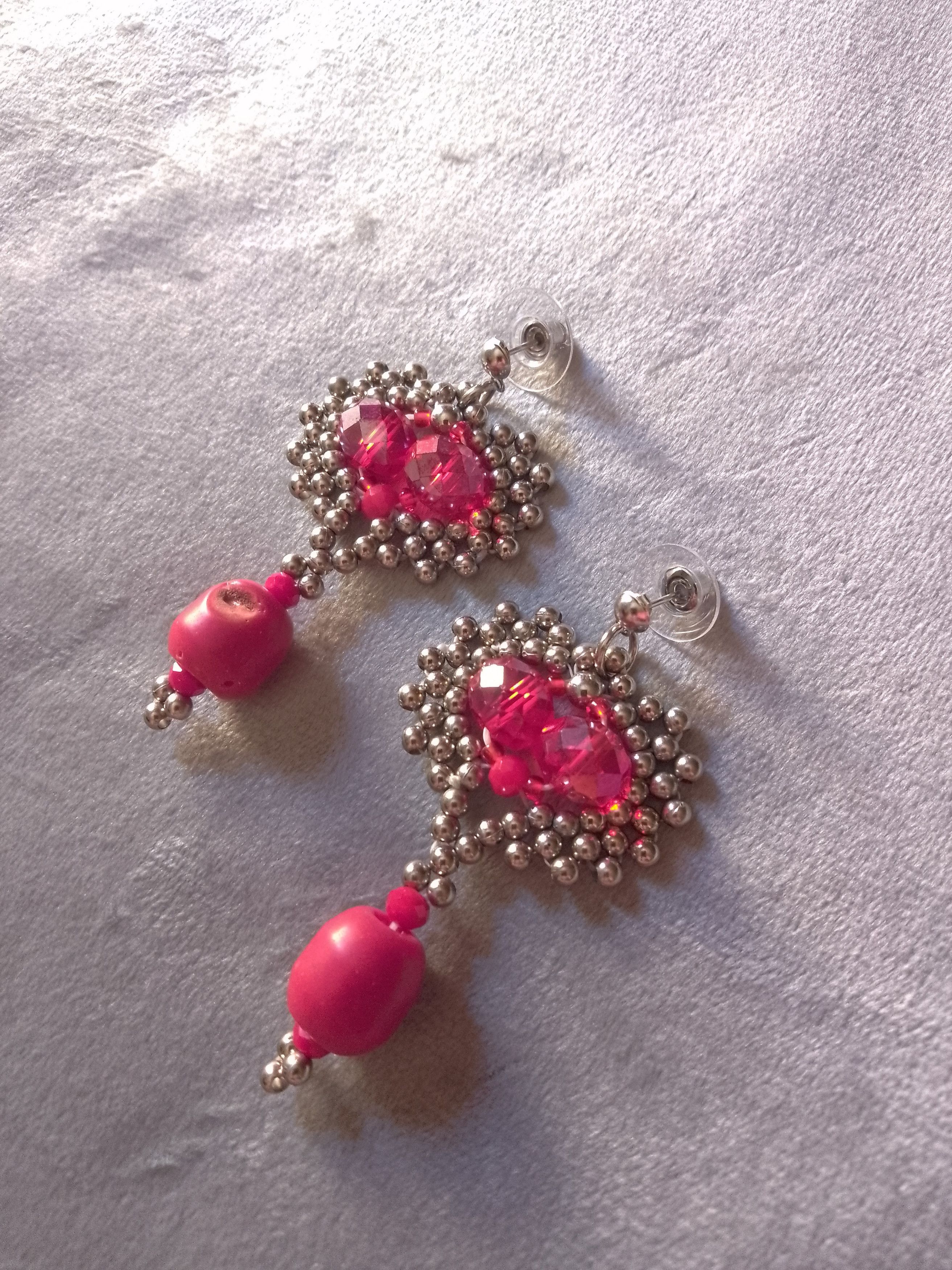 Handmade Red earrings Heart Shape Coral bamboo gemstones Size ONE SIZE - 6 Thumbnail