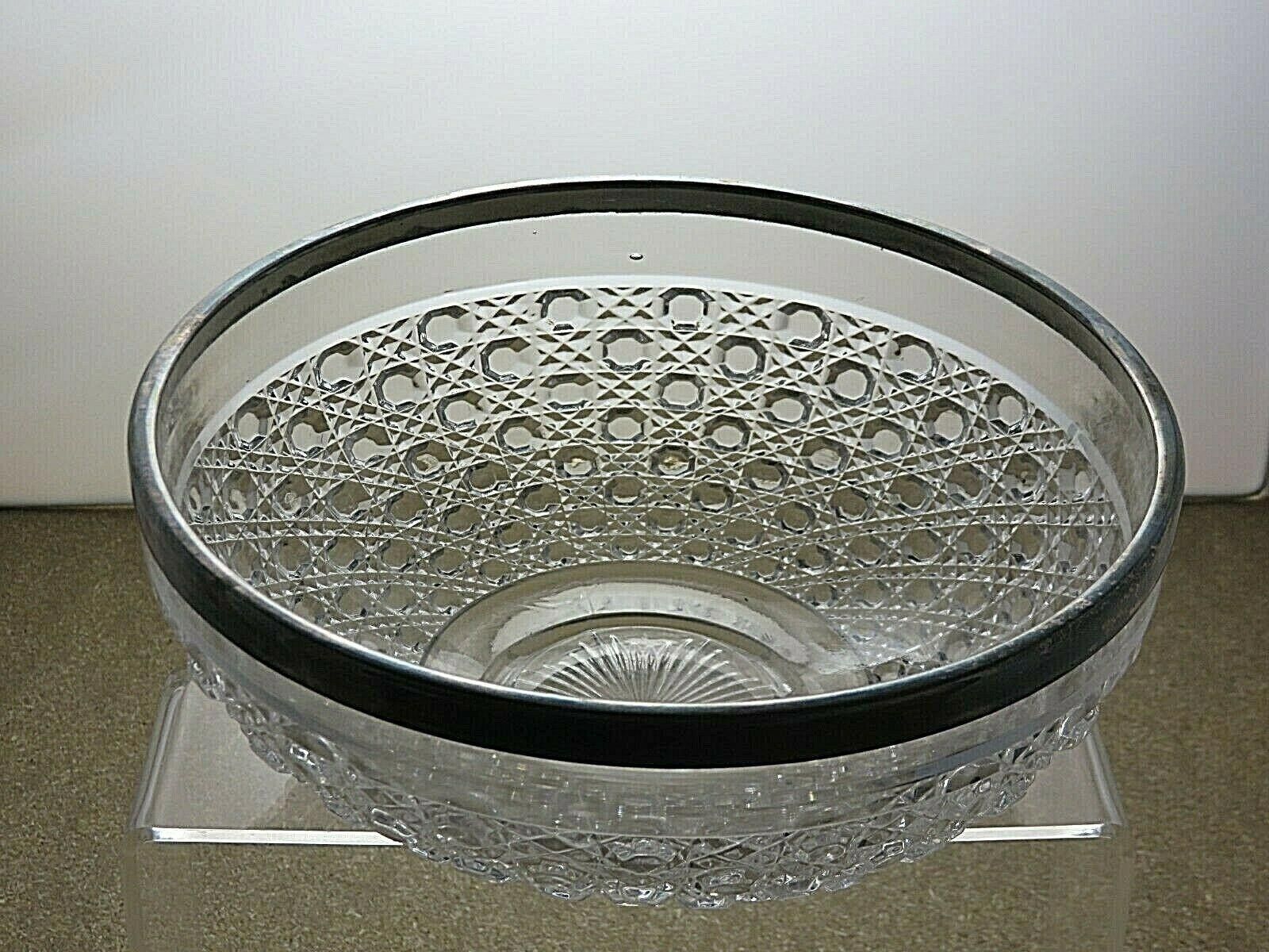 The Unbranded Brand Antique Pressed Glass Fruit Salad Bowl Silver Plated Rim Size ONE SIZE - 4 Thumbnail