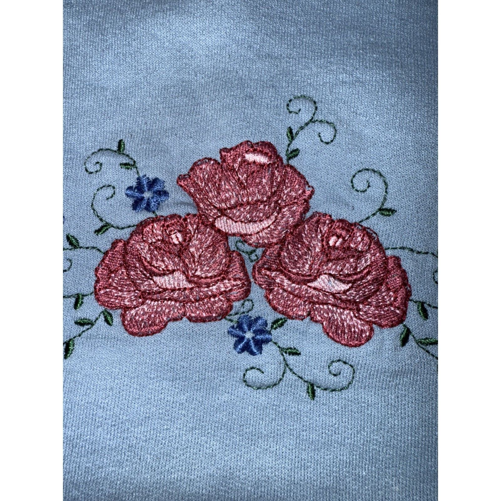 Vintage VINTAGE Ginnis Girls Sweatshirt Women's XL Light Blue Embroidered Floral 90s Grannycore Pullover Cotton Polyester Fleece Heavyweight Regular Size XL / US 12-14 / IT 48-50 - 3 Thumbnail