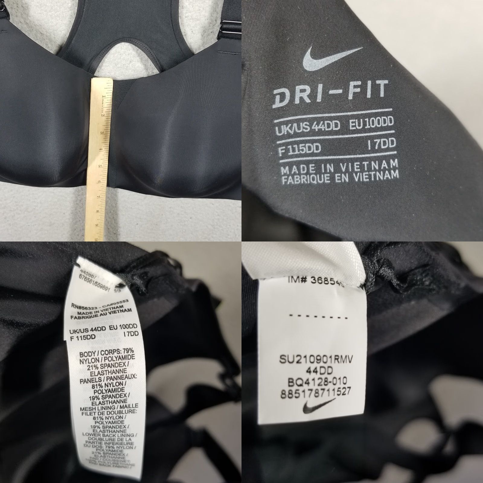 Nike VINTAGE Nike Sports Bra Womens Plus Size 44DD High Support Racerback Black Activewear Size ONE SIZE - 8 Thumbnail