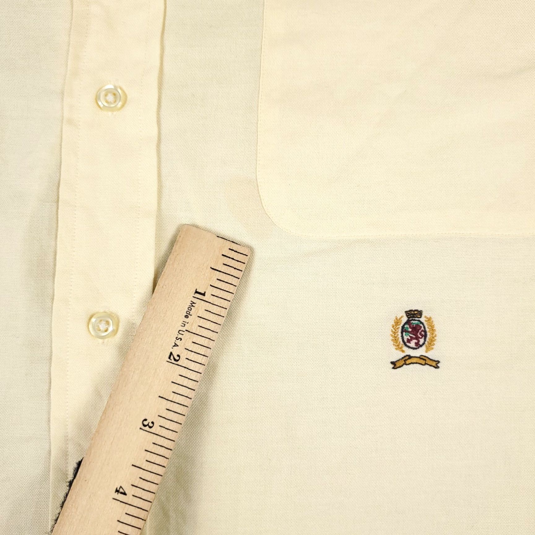 Tommy Hilfiger Tommy Hilfiger Dress Shirt Men's 17 Ivory Button-Up Long Sleeve Solid Classic Preppy Size 46R - 3 Thumbnail