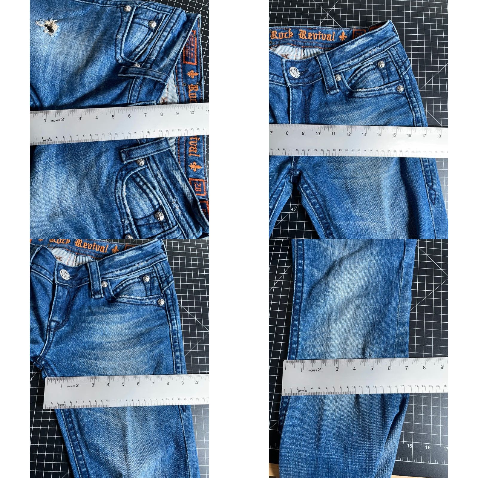 Vintage Rock Revival Patti Boot Cut Jeans Women's 28 Dark Blue Denim Stretch Flap Pocket 5-Pocket Design Regular Inseam 30"} Size 28" / US 6 / IT 42 - 8 Thumbnail
