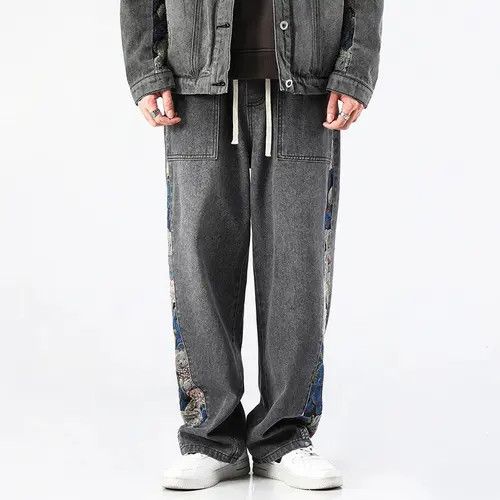 Designer Jeans baggy wide-leg with bear print outdoor hip-hop style Size US 34 / EU 50 - 2 Thumbnail