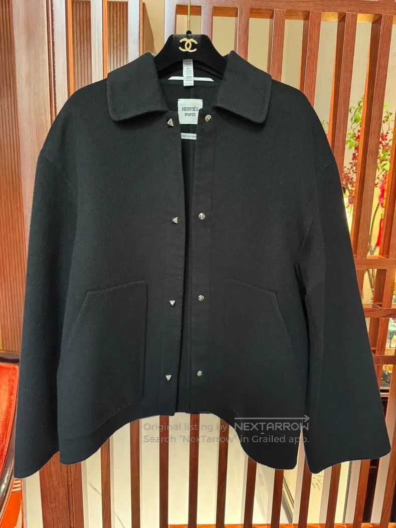 Hermes Hermes Black cashmere coat with patchwork leather Size XS / US 0-2 / IT 36-38 - 1 Thumbnail