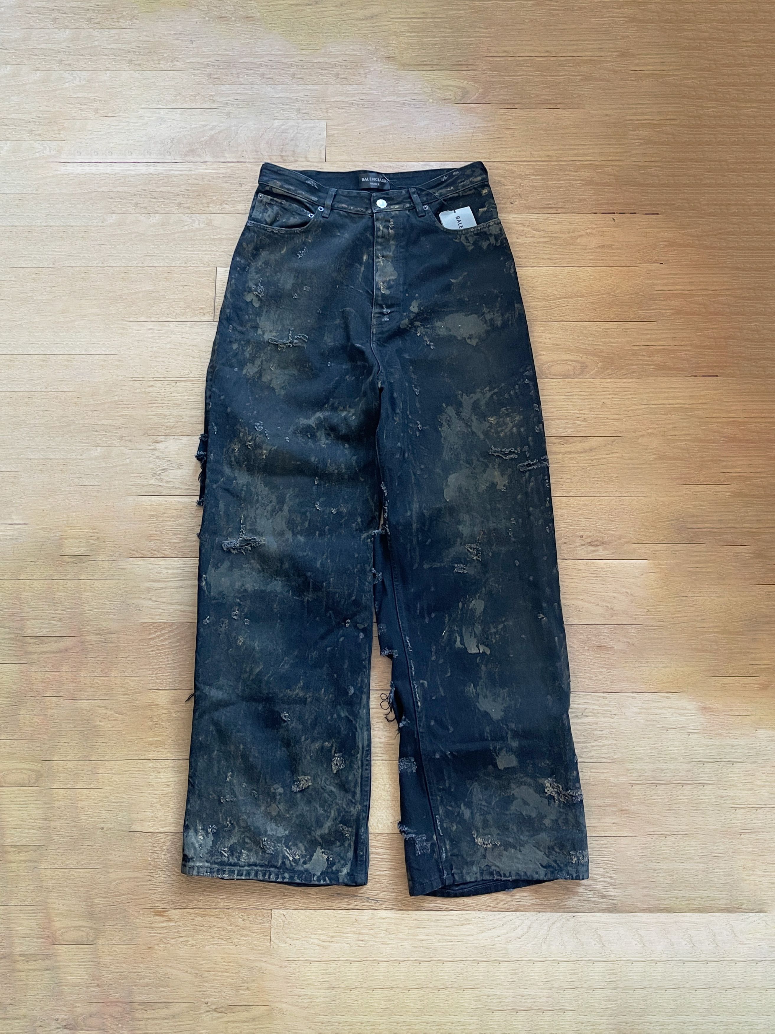 Balenciaga Destroyed Denim Pants 'Flat Black' Size US 32 / EU 48 - 5 Thumbnail