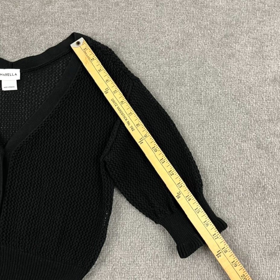 Marella MARELLA Cardigan Sweater Womens XS/Small Cropped Black Open Knit Ribbed Romania Size XS / US 0-2 / IT 36-38 - 6 Thumbnail
