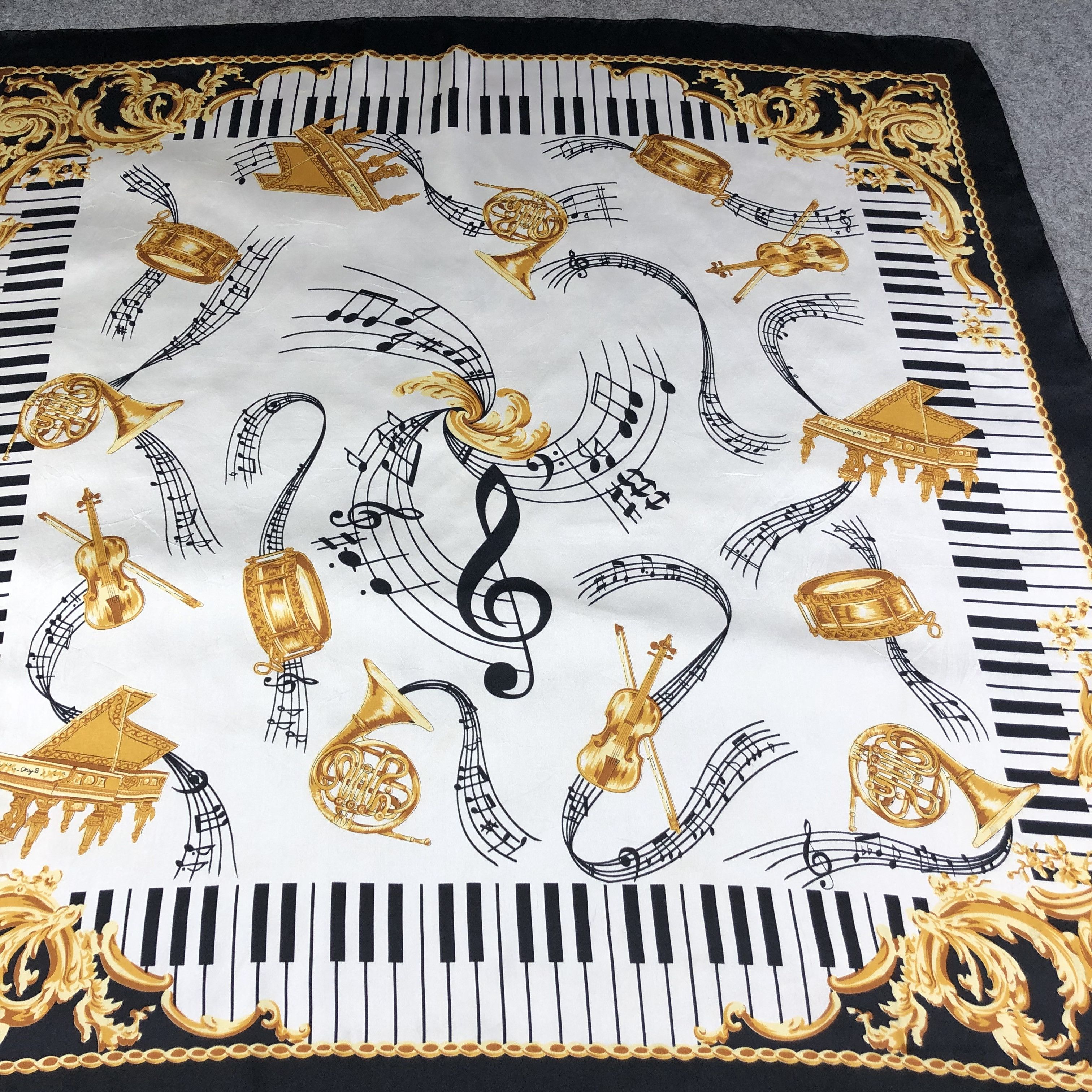Vintage Music Cords Hand Rolled Silk Scarf M911 Size ONE SIZE - 3 Thumbnail