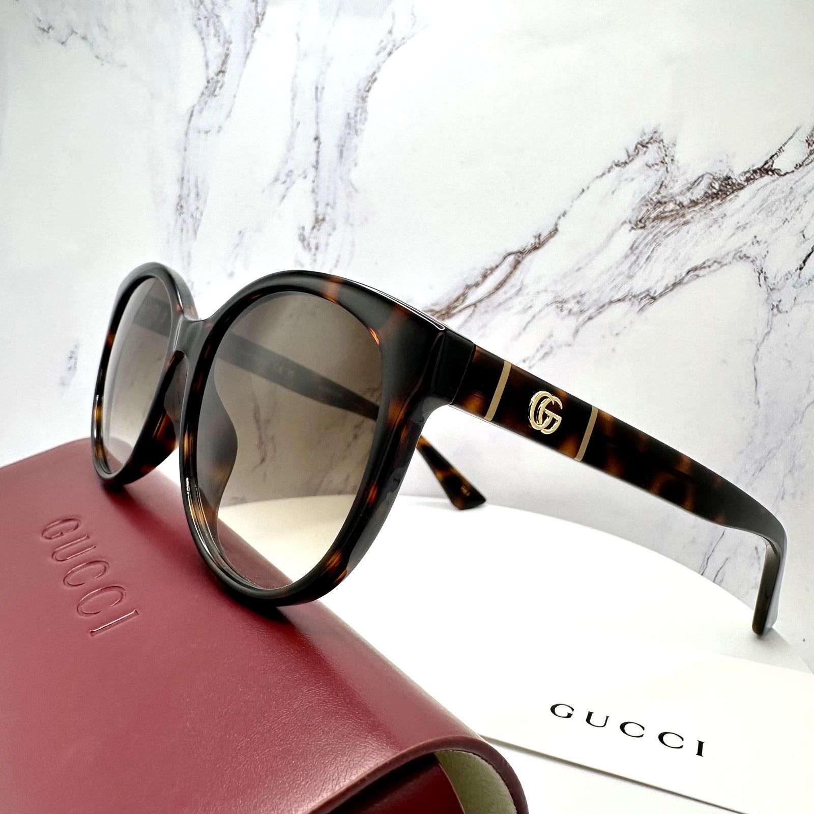 Gucci New GUCCI Sunglasses 56mm Brown Tortoise Round Gold Metal Size ONE SIZE - 2 Thumbnail