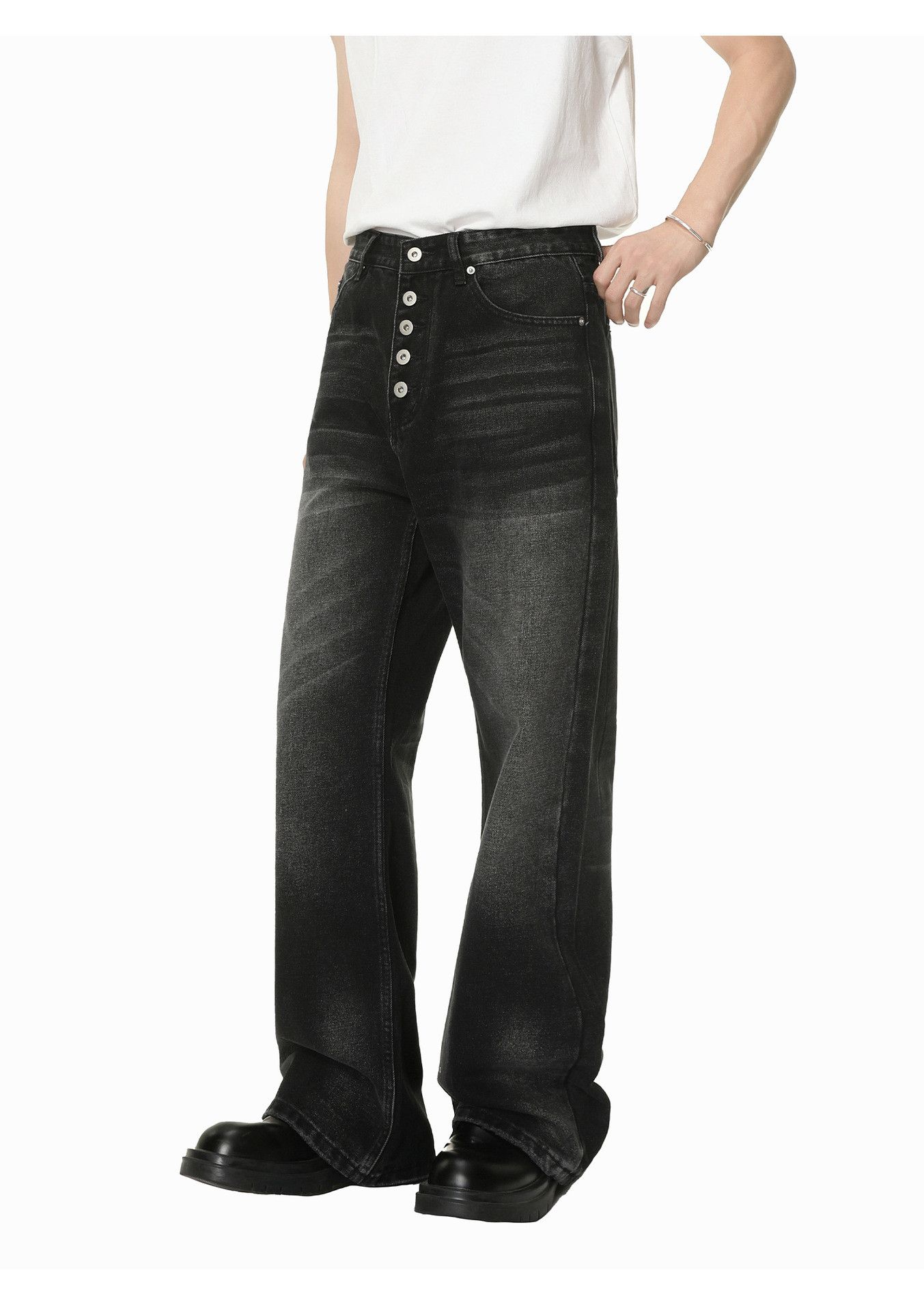 Japanese Brand Men's Japanese Retro Loose Button Washed Flare Jeans Size US 32 / EU 48 - 4 Thumbnail