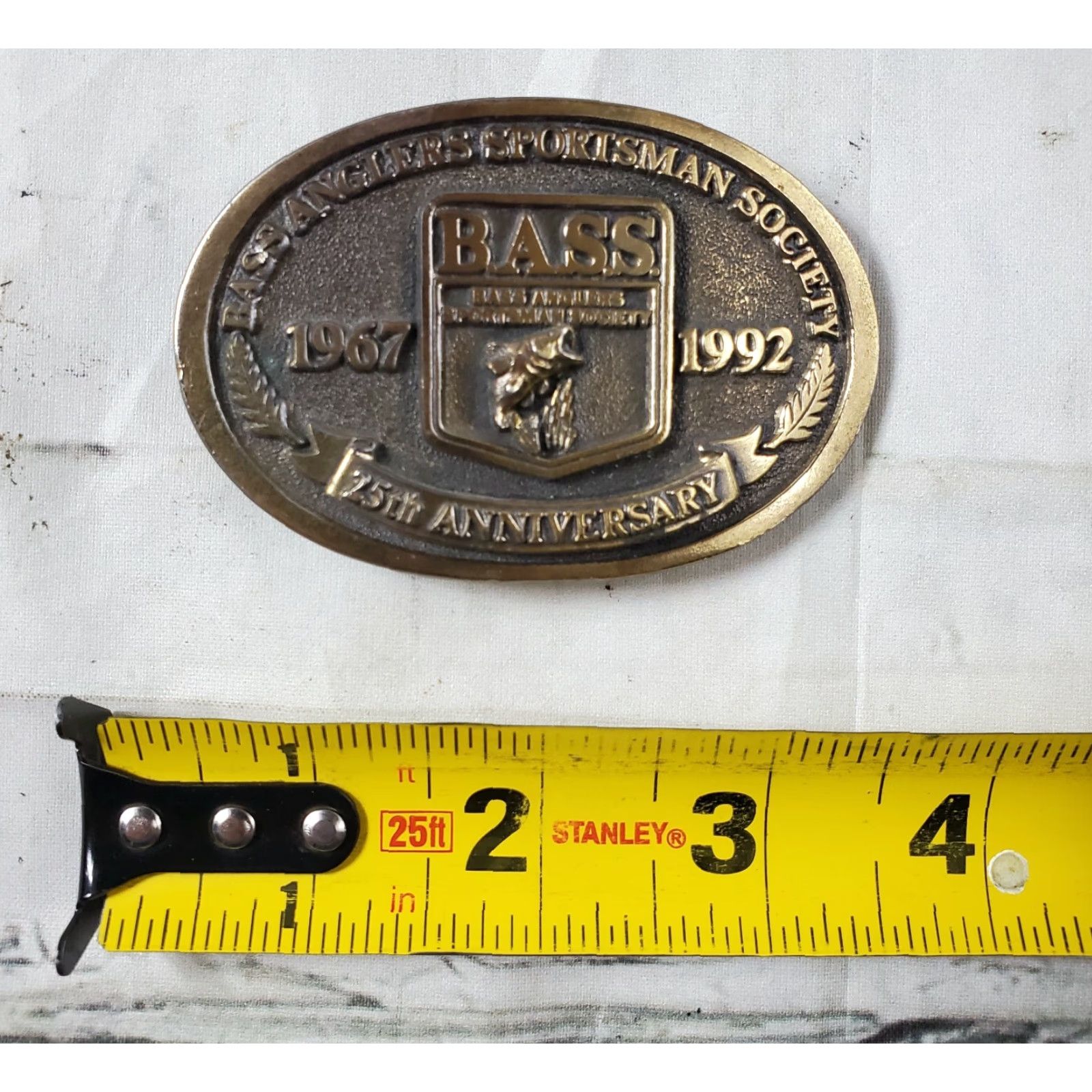 Vintage VINTAGE Bass Anglers Sportsman Society Belt Buckle 25th Anniversary B.A.S.S. Gold Mens Size ONE SIZE - 3 Thumbnail