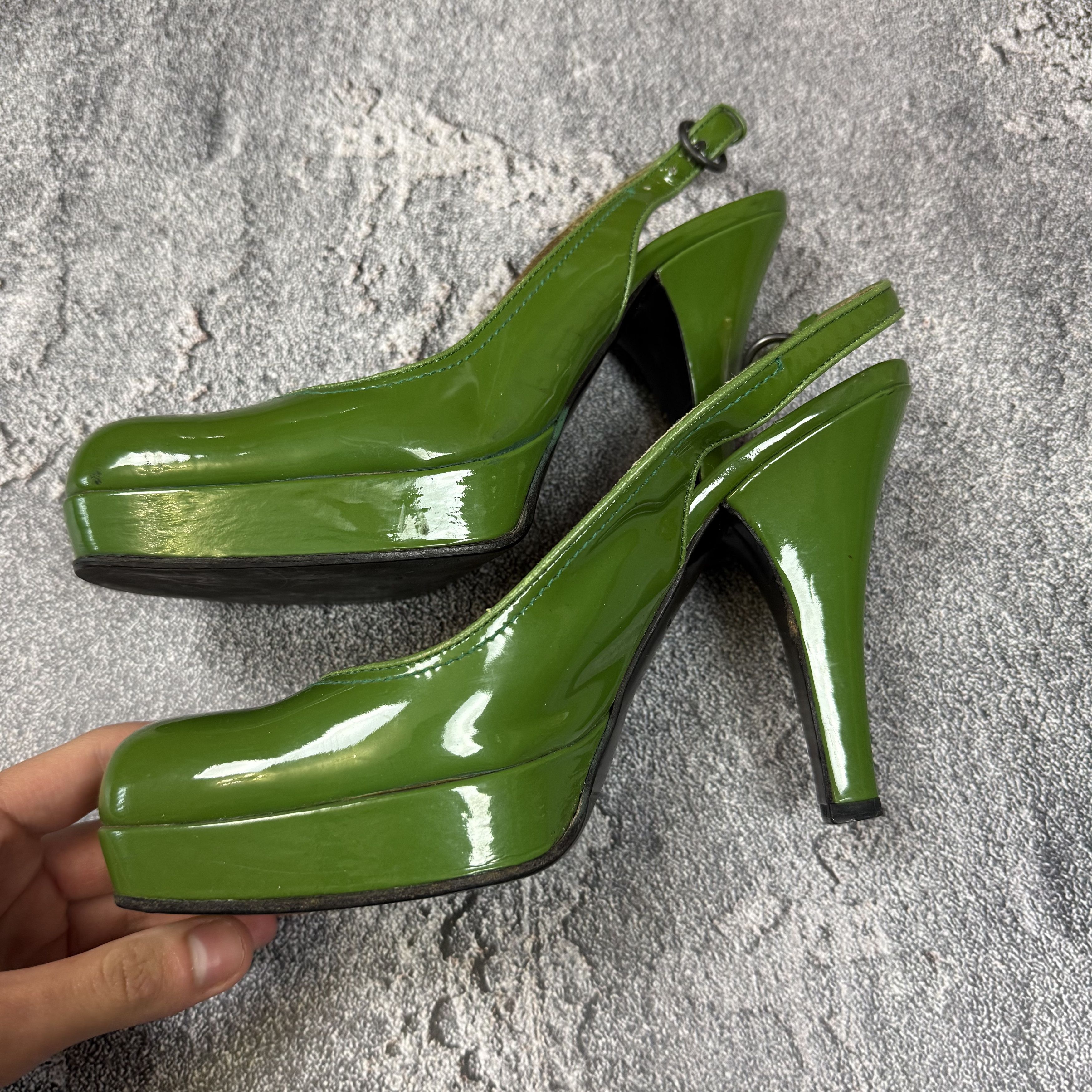 Miu Miu Miu Miu Patent Leather Slingback Heels Platform Green Size US 7 / IT 37 - 6 Thumbnail