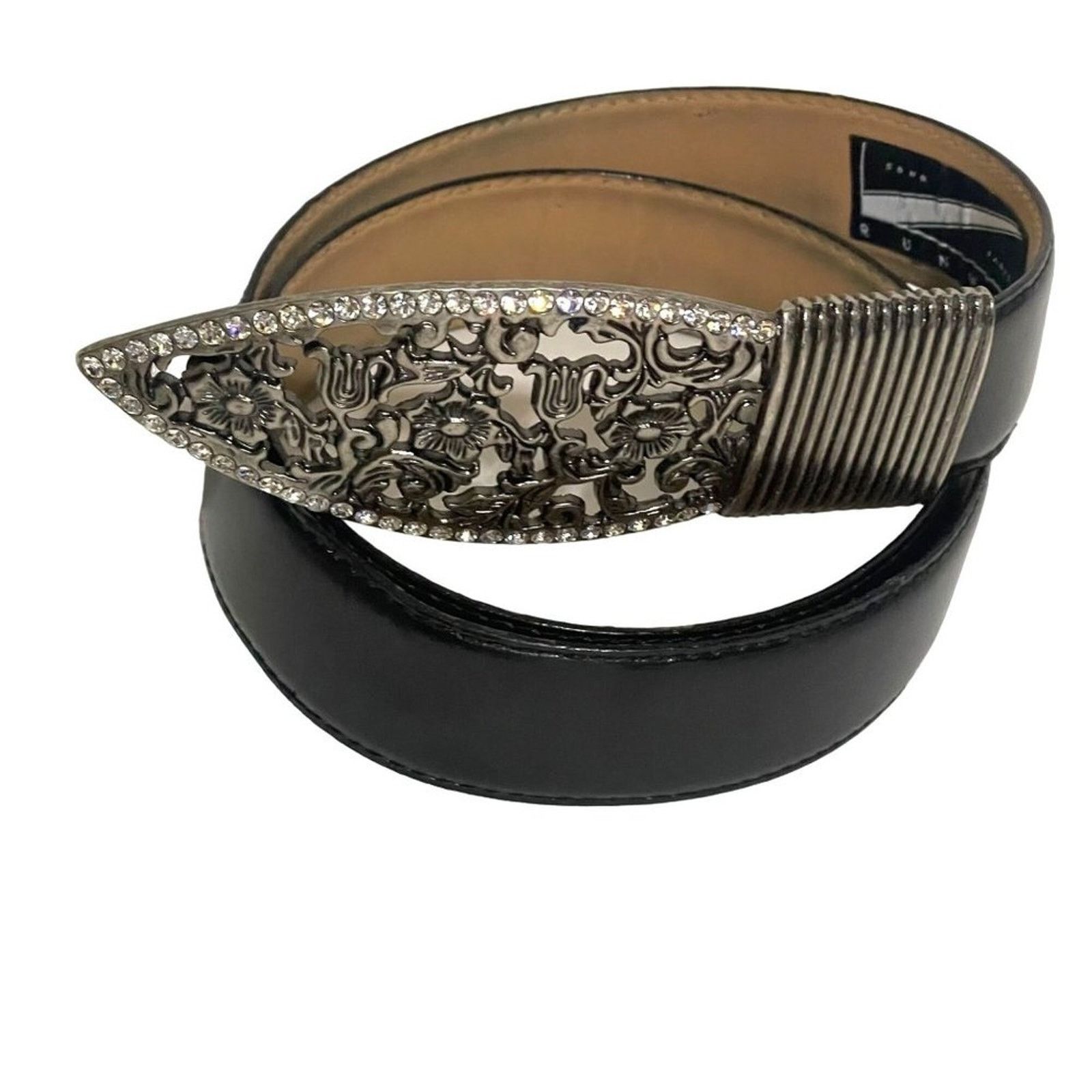 Other Runway Faux Leather Belt Rhinestone Buckle Chic Small Belt Size ONE SIZE - 1 Thumbnail
